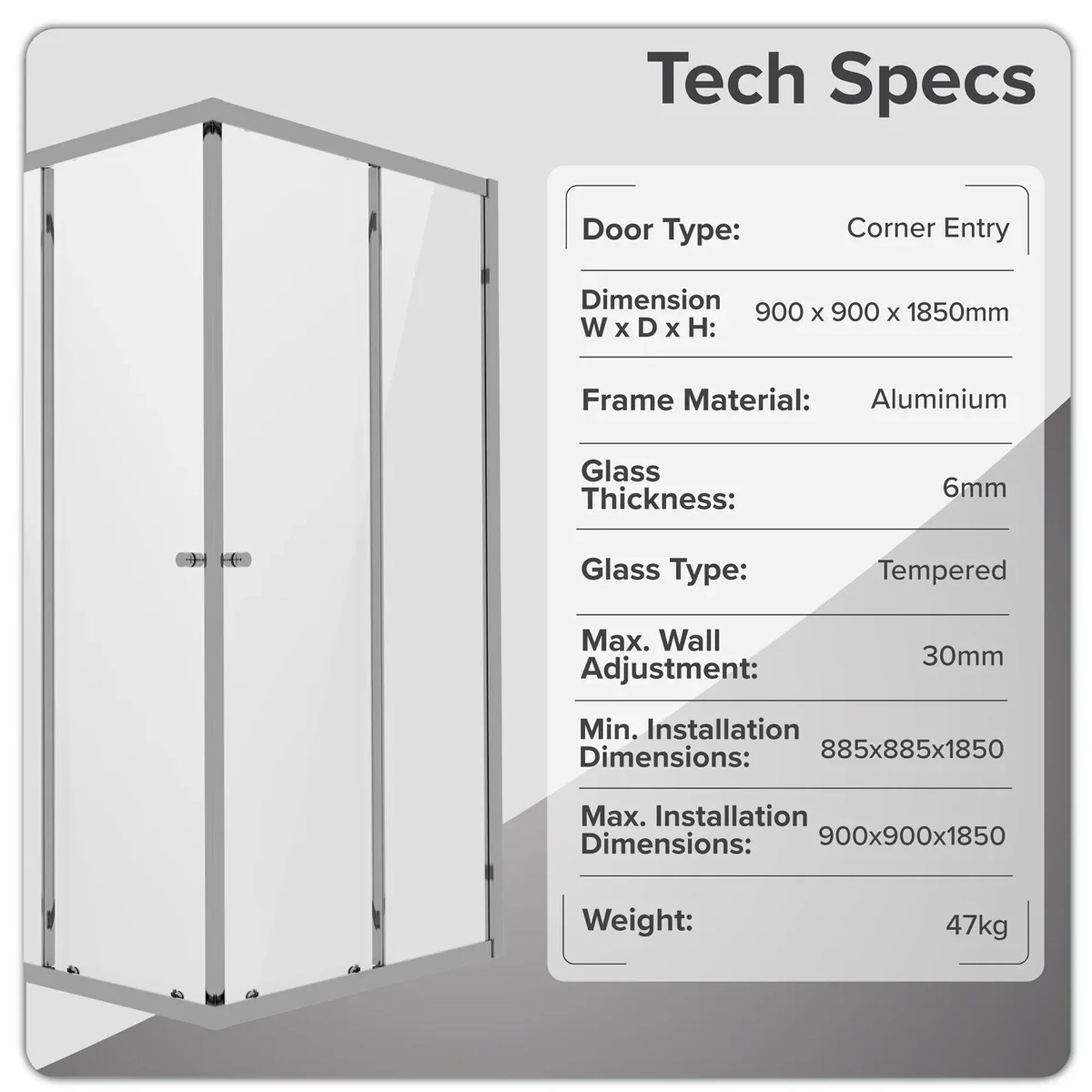 Baridi Corner Shower Entry Enclosure 900x900mm Chrome DH299
