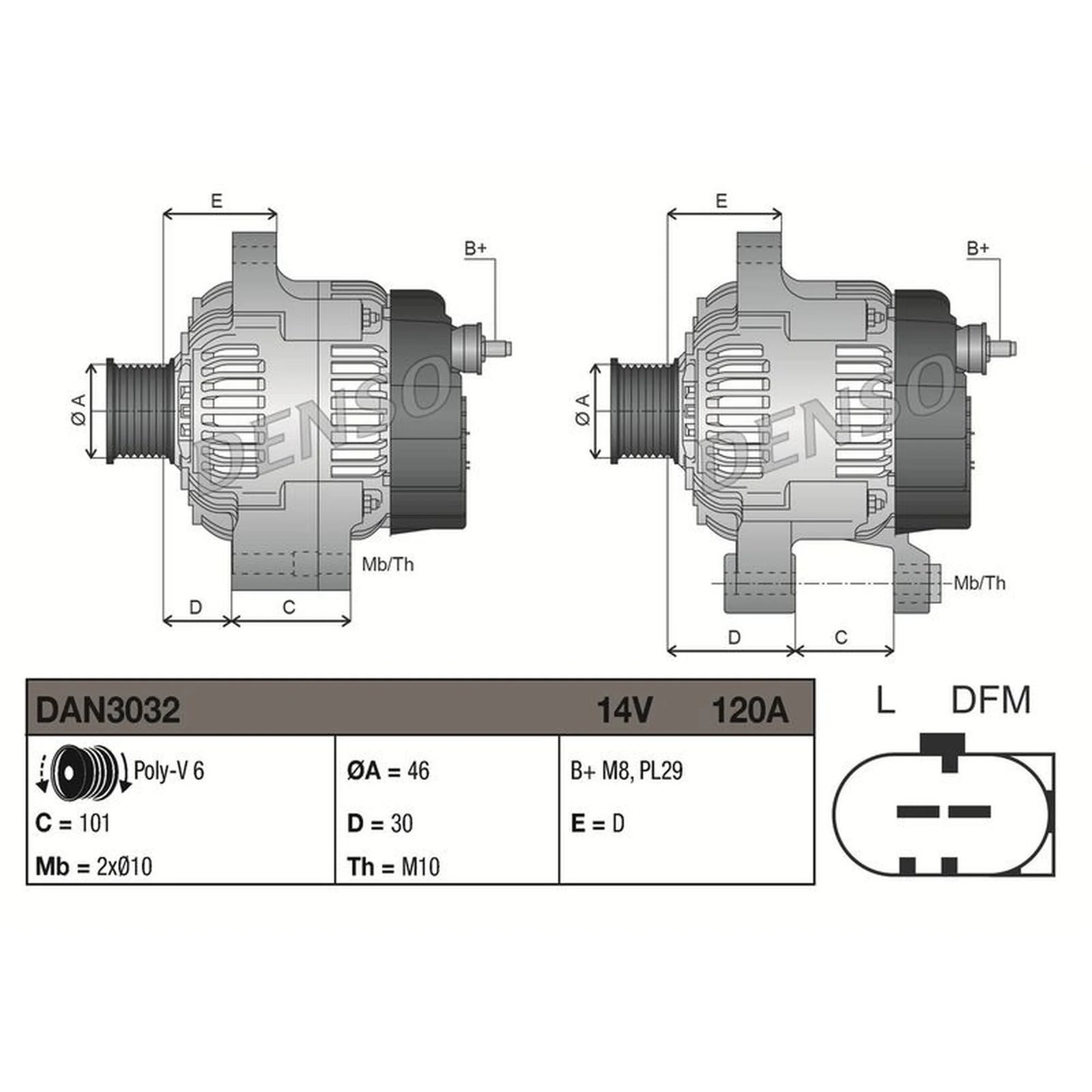 Denso Car Alternator 12V DAN3032