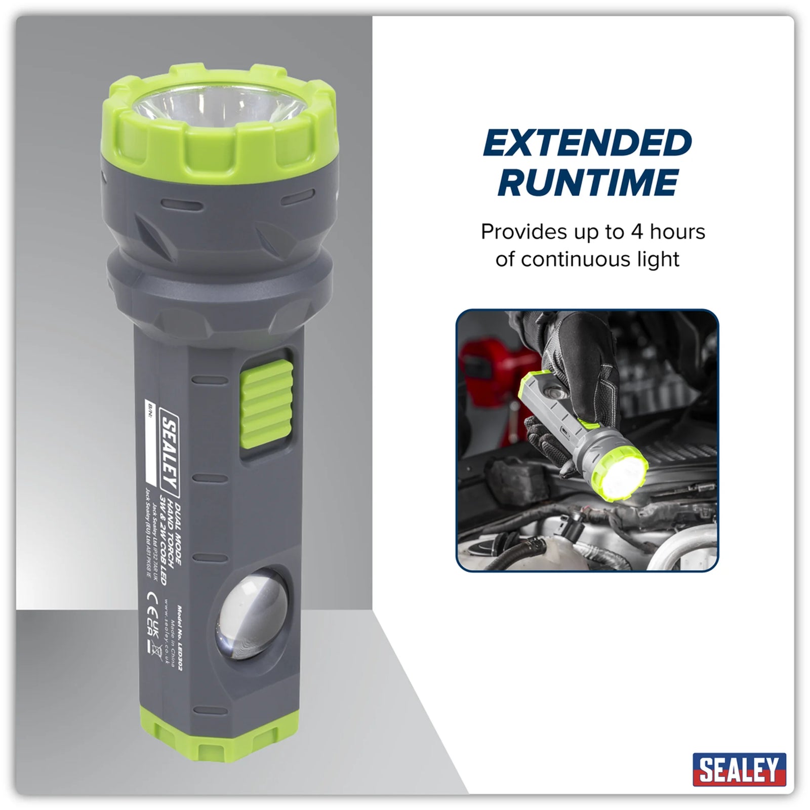 Sealey Dual Mode Hand Torch LED302 300lm 3W & 2W COB