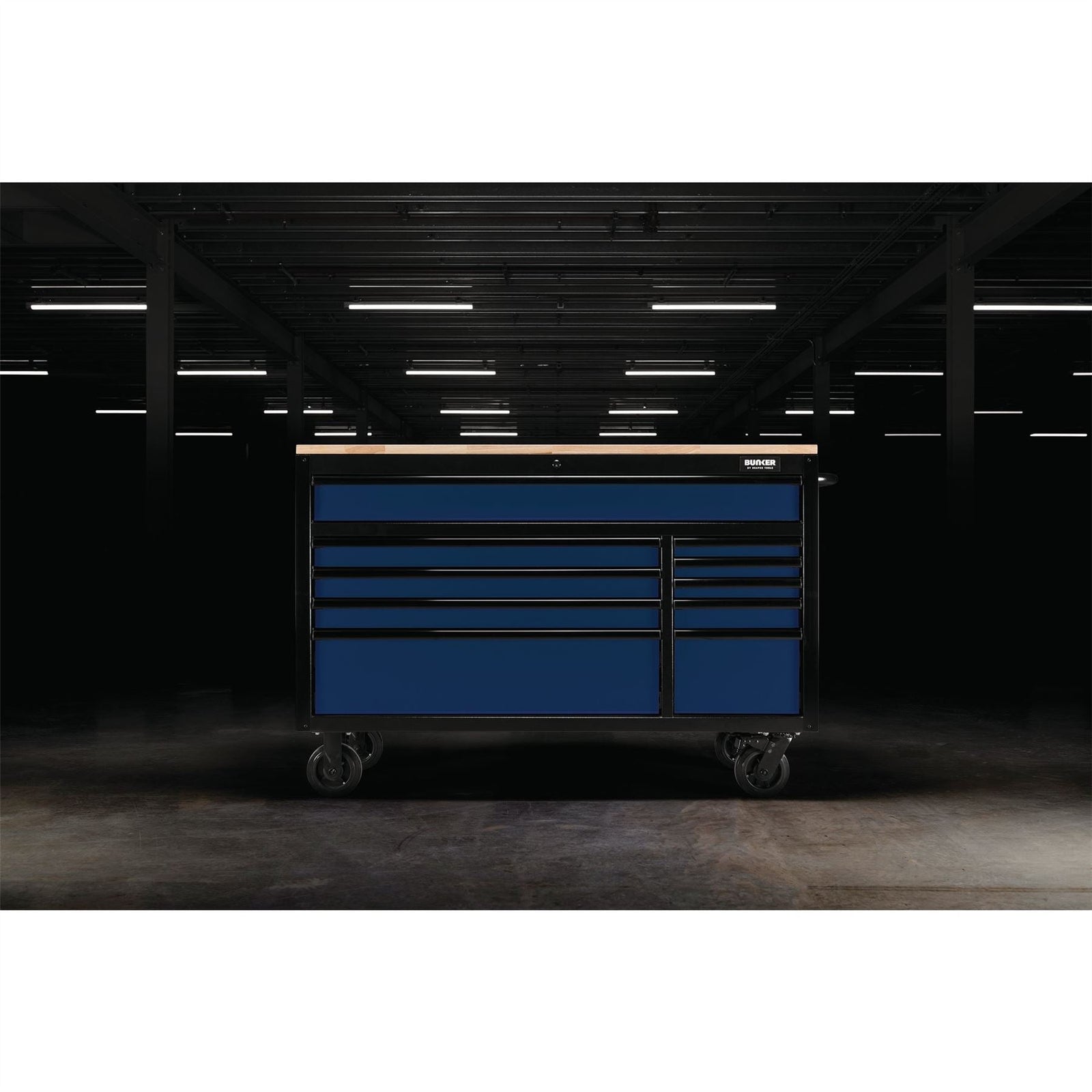 Draper BUNKER Workbench Roller Tool Cabinet, 10 Drawer, 56", Blue 08237