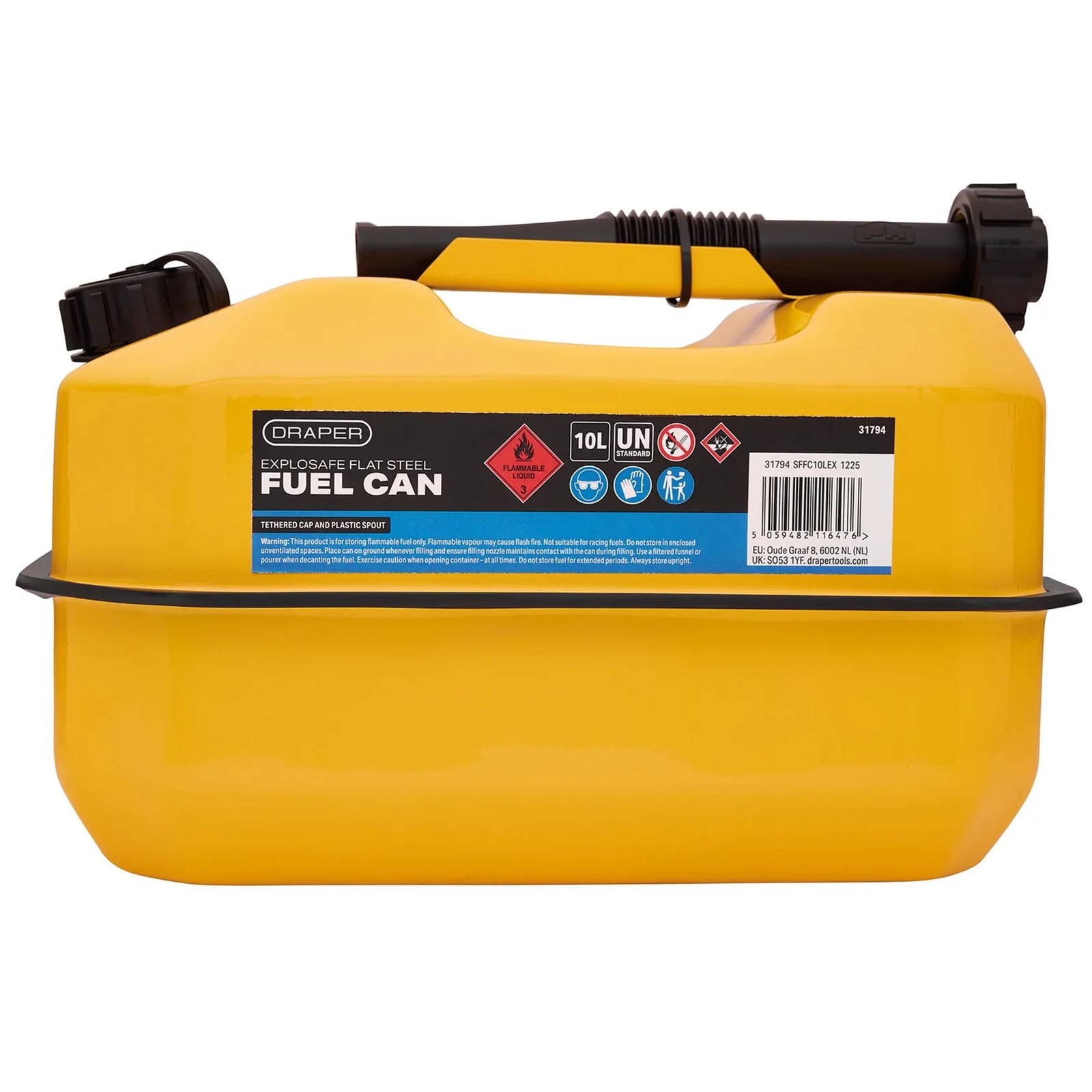 Draper Flat Steel Fuel Can 10L Yellow