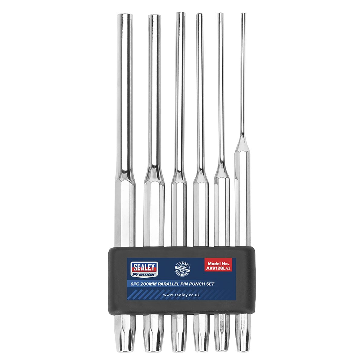 Sealey 6pc Long Style Parallel Pin Punch Set 200mm 3-10mm Diameter