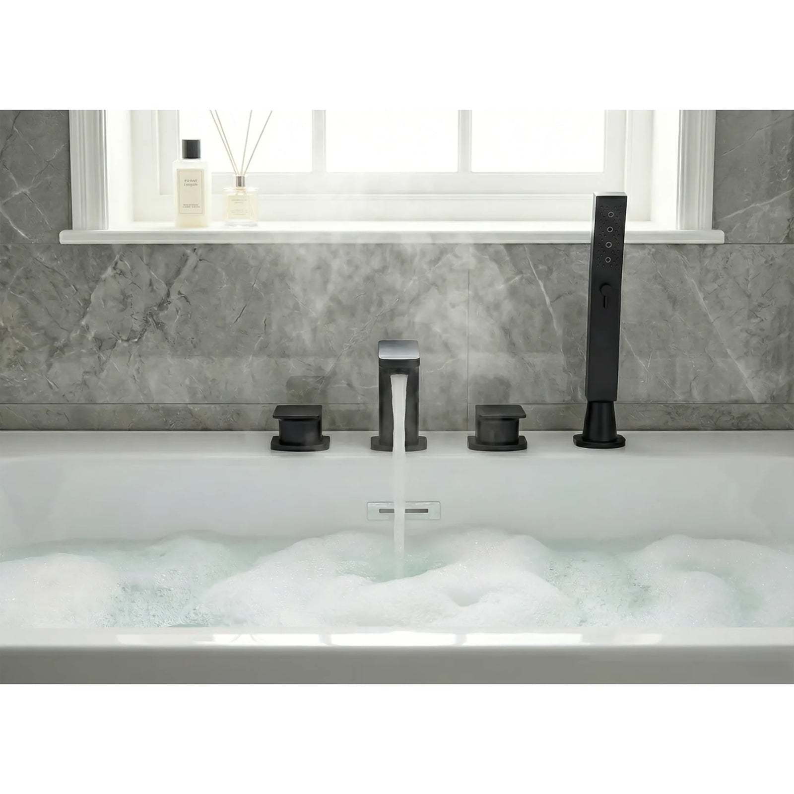 Baridi Bath Mixer Tap DH399 Matt Black 4-Hole with Shower Head