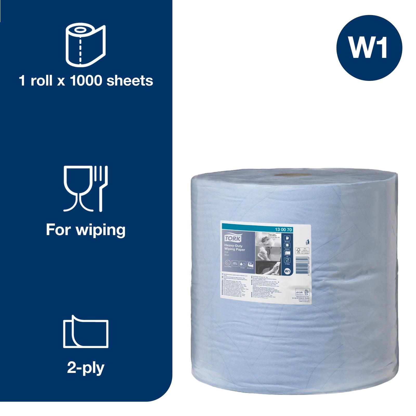 Tork 2 Ply Premium Heavy Duty Wiping Paper - Blue - 340m Bumper Roll