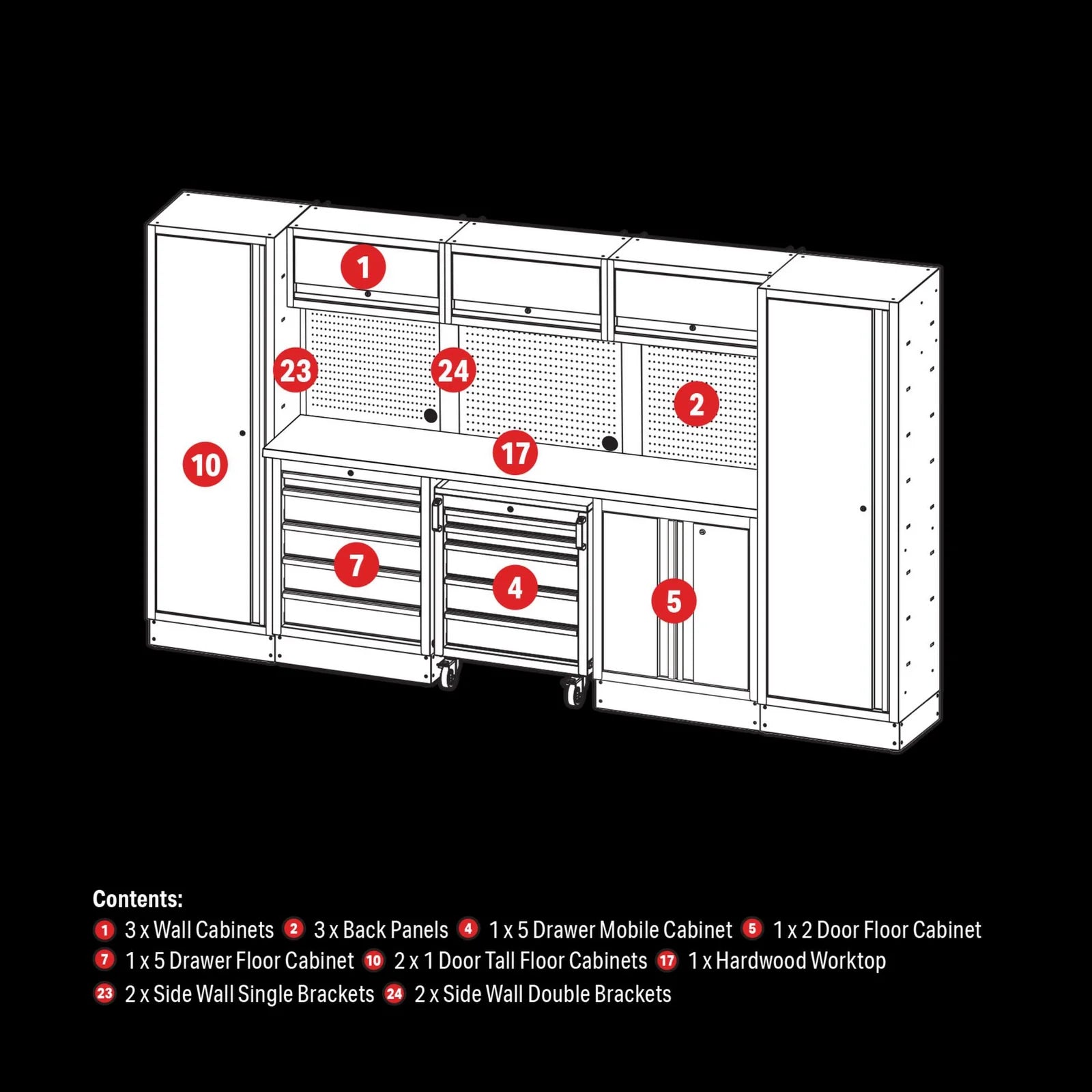 BUNKER 16 Piece Modular Storage Combo with Hardwood Worktop, 3240mm
