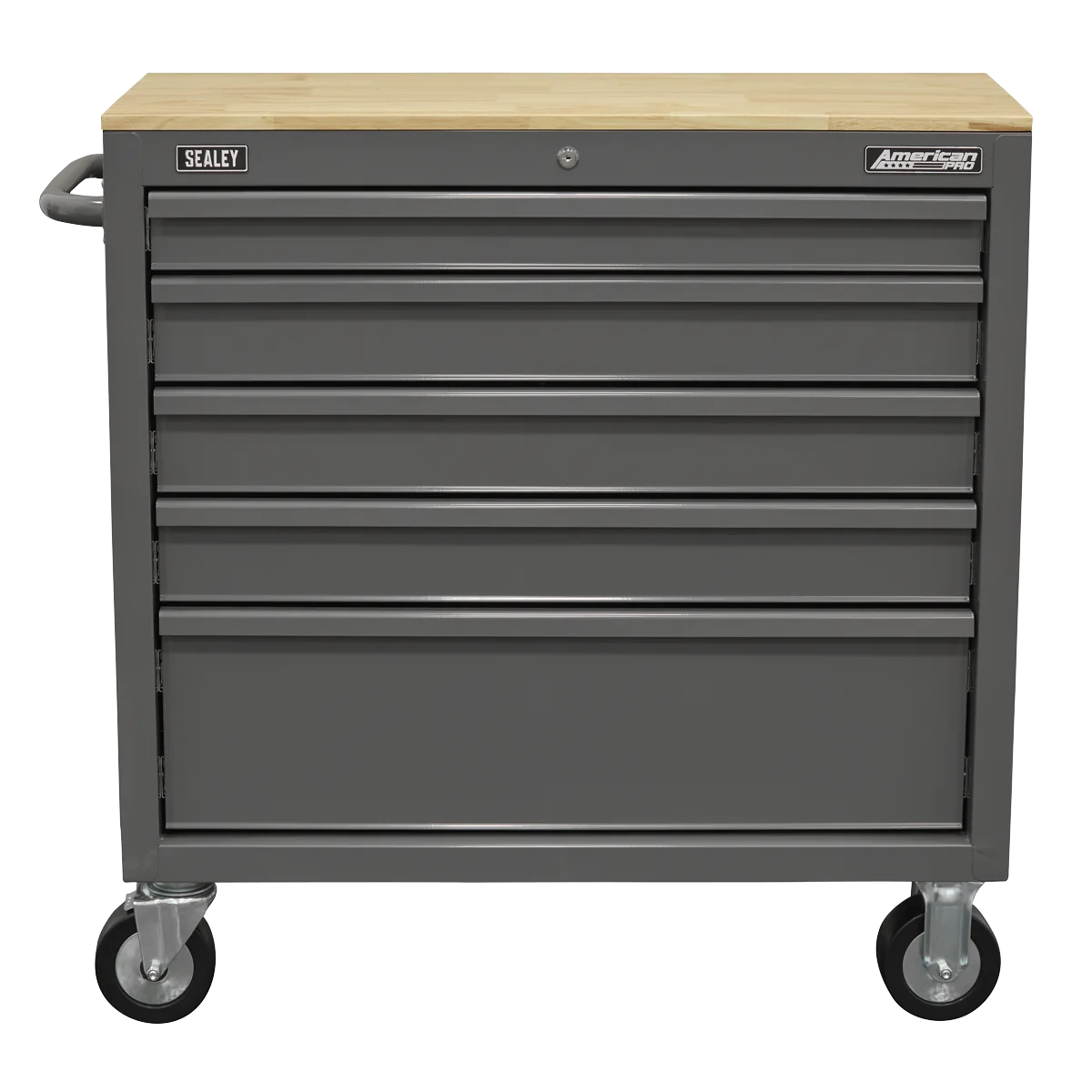 Sealey Mobile Workstation APMWS1G 5 Drawer Grey with Wooden Worktop