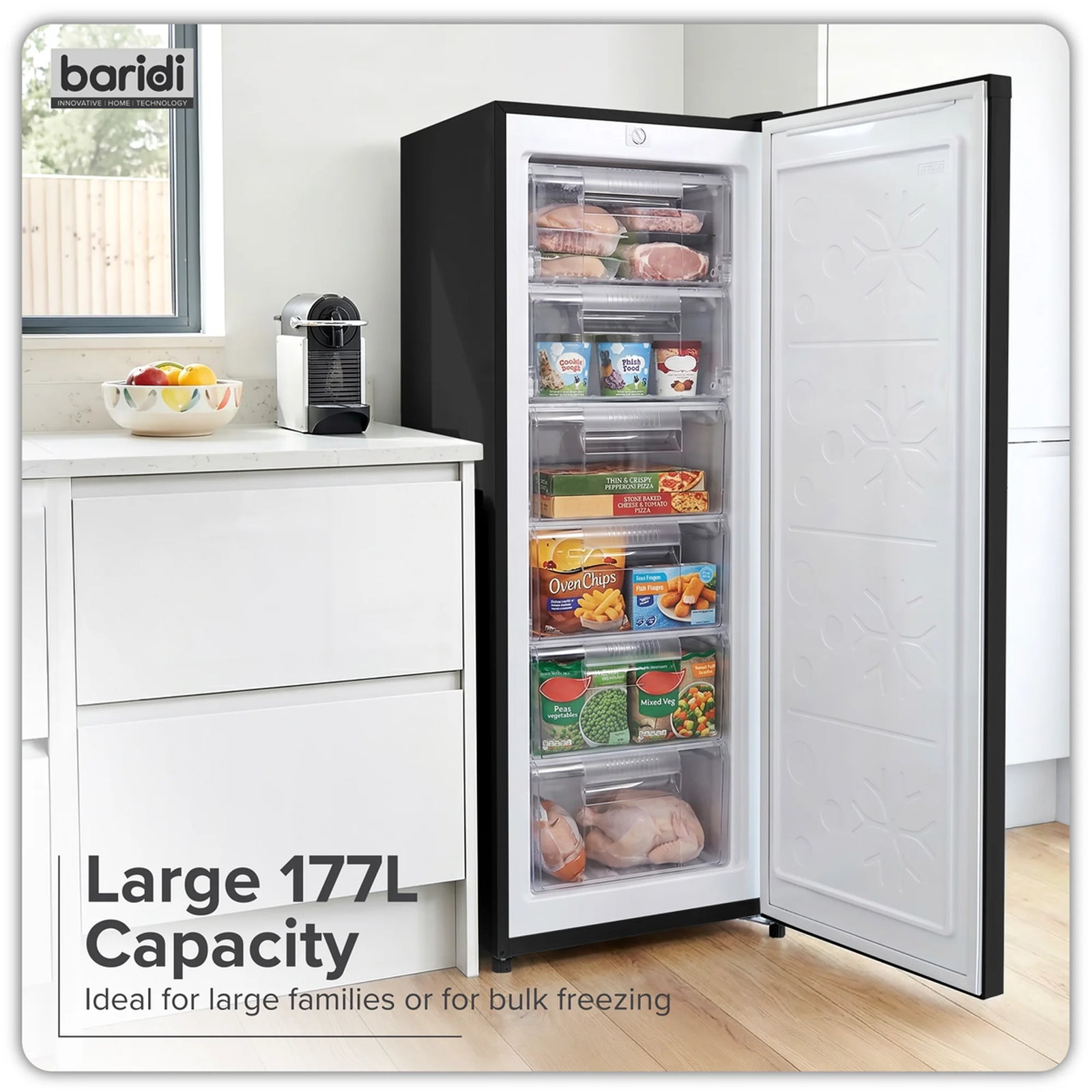 Baridi Freestanding Freezer 177L Capacity - Black