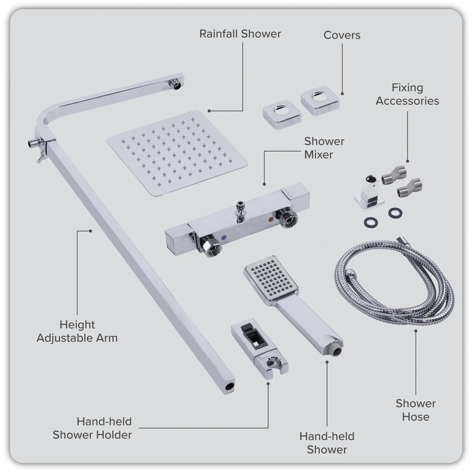 Baridi Thermostatic Shower Mixer Set 20x20cm Square Head