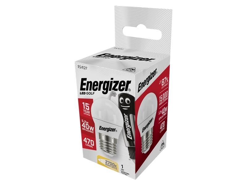 Energizer® LED ES (E27) Opal Golf Non-Dimmable Bulb, Warm White 470 lm 5.2W