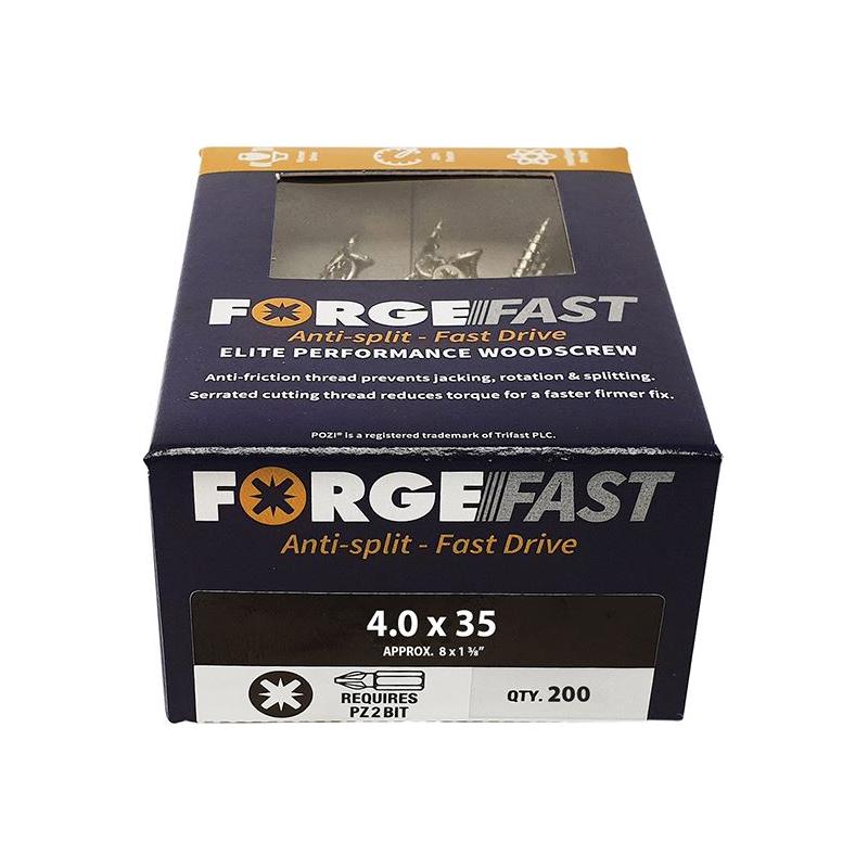 Forgefix ForgeFast Pozi Compatible Elite Performance Wood Screw ZY 4.0 x 35mm Box 200