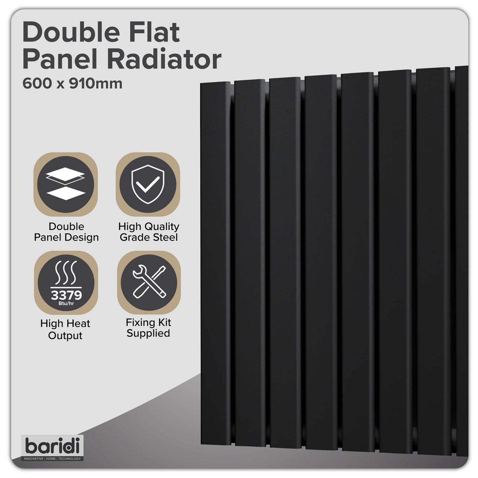 Baridi Horizontal Radiator 600 x 910mm Black DH346