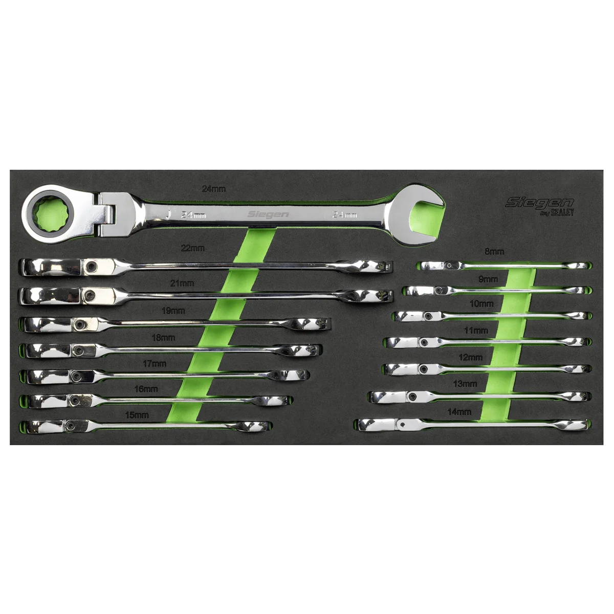 Sealey Siegen Flexi-Head Combination Ratchet Spanner Set 15 Piece