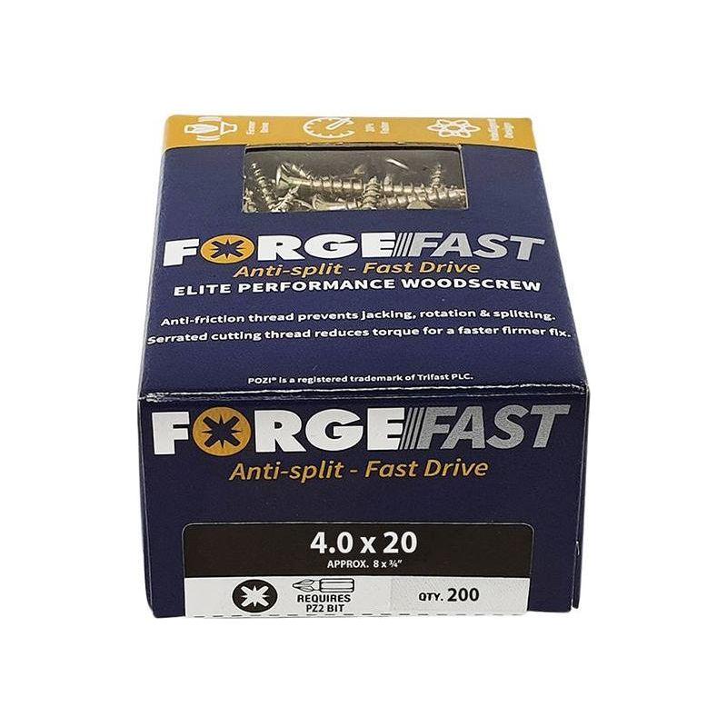 Forgefix ForgeFast Pozi Compatible Elite Performance Wood Screw ZY 4.0 x 20mm Box 200