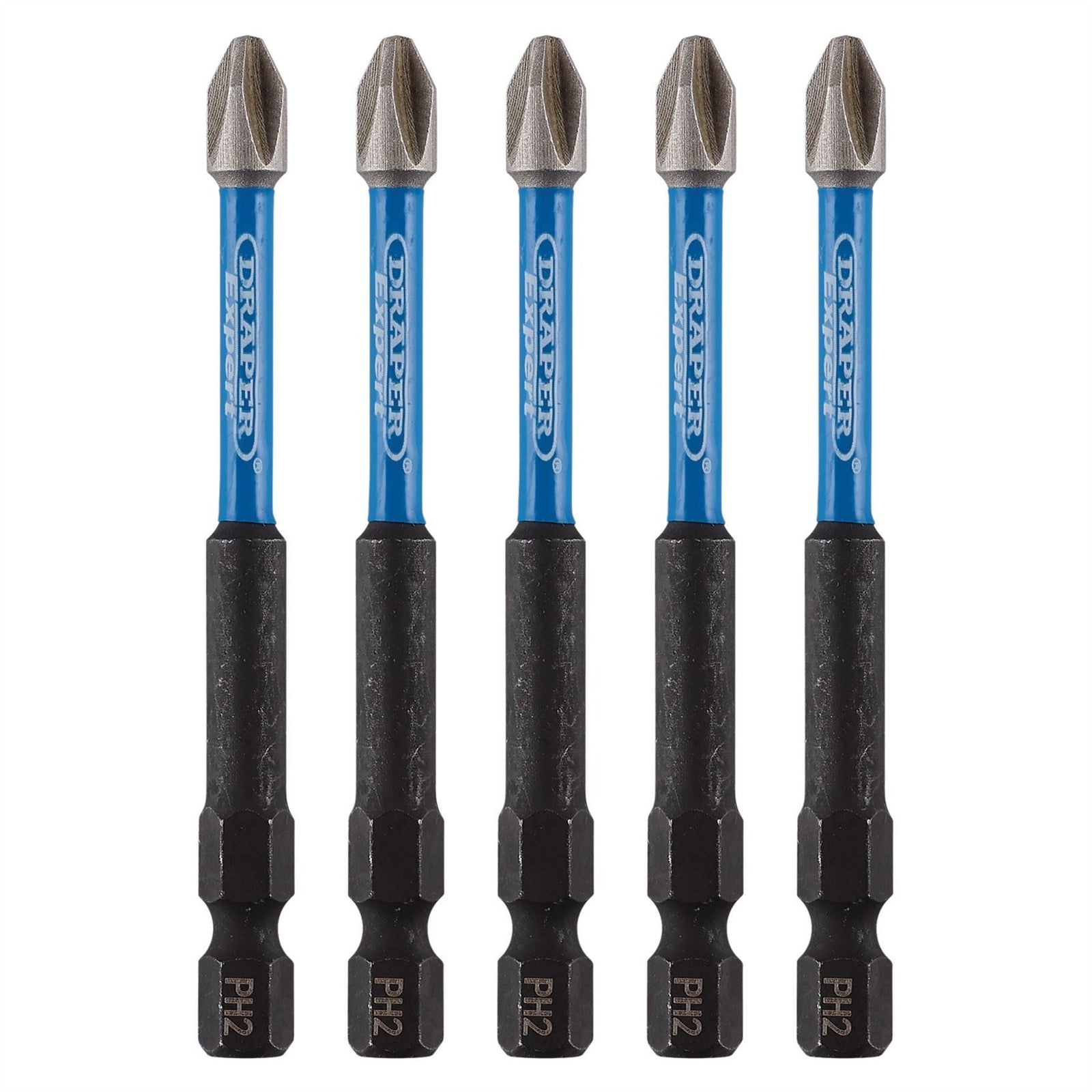 Draper Expert Cross Slot/PH Type Impact Screwdriver Bits, No.2 x 75mm, 1/4" Hex