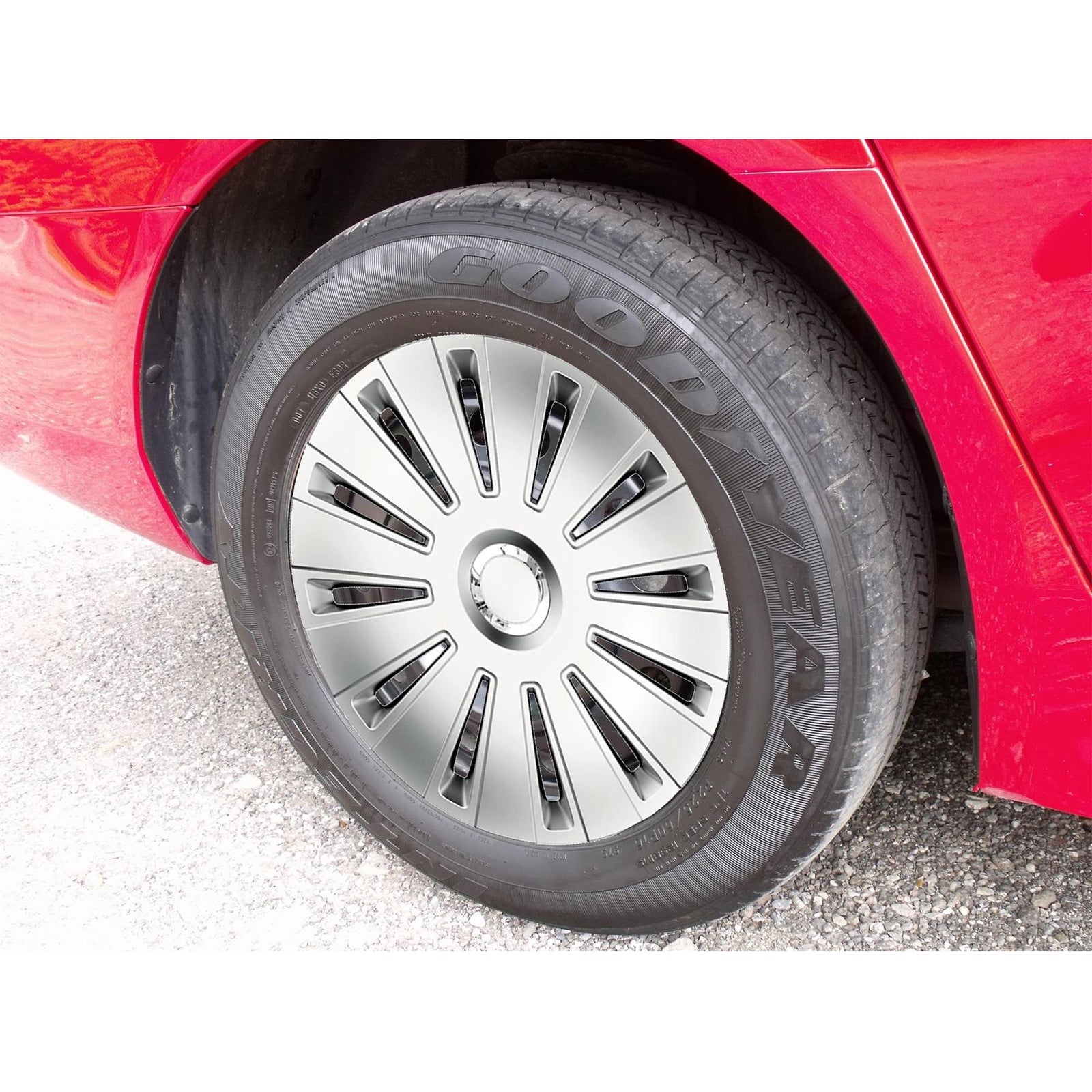 14" 4 x Alloy Look Grey & Silver Multi-Spoke Wheel Trims Hub Caps Covers