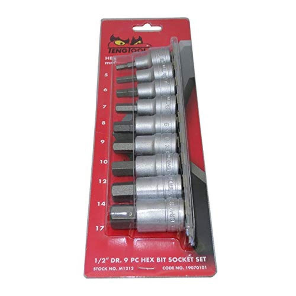 Teng Tools 1/2" Hex Bit Socket Clip Rail Set 9 Pieces