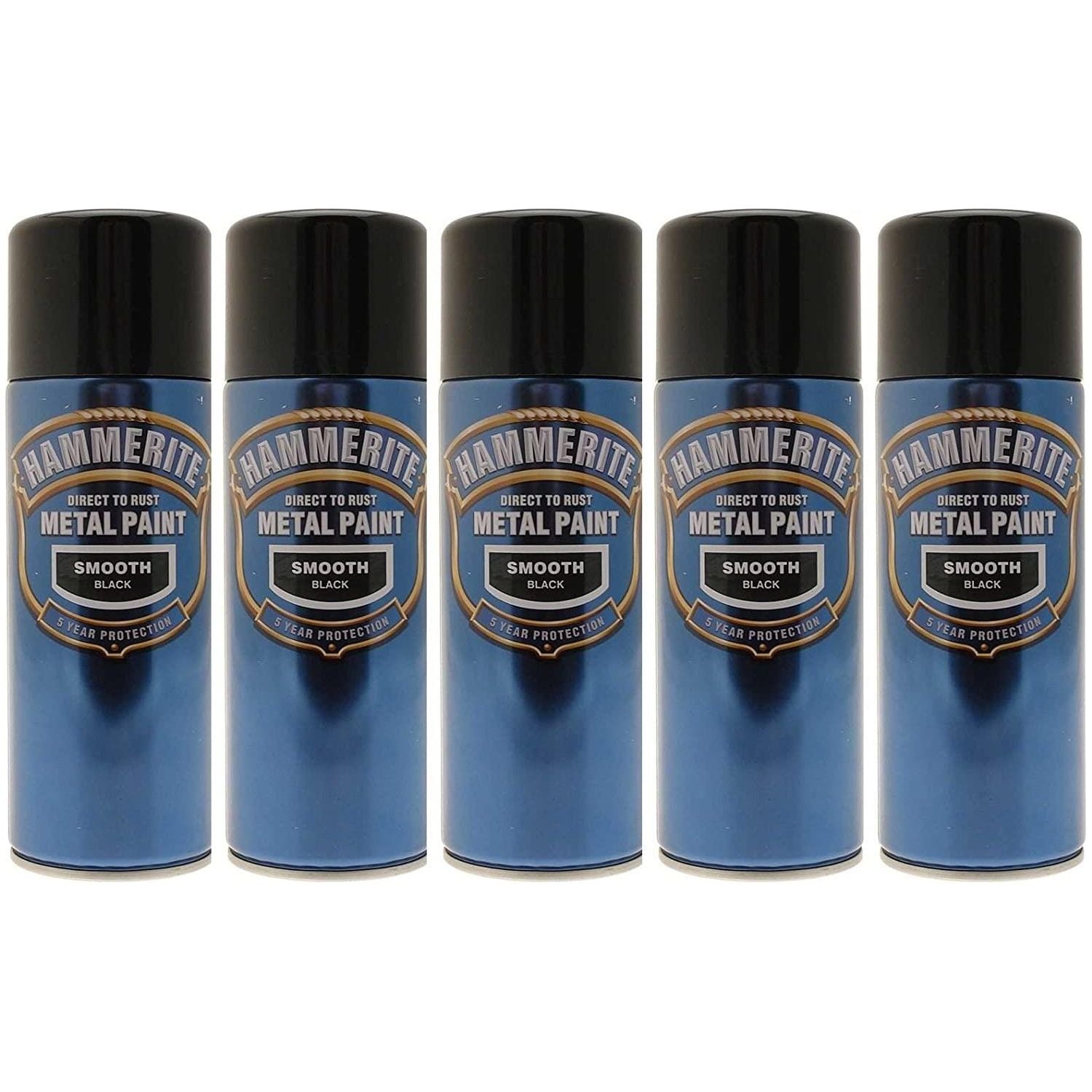 5x 400ml Hammerite SMOOTH BLACK Direct to Rust Metal Spray Paint Aerosol 400ml