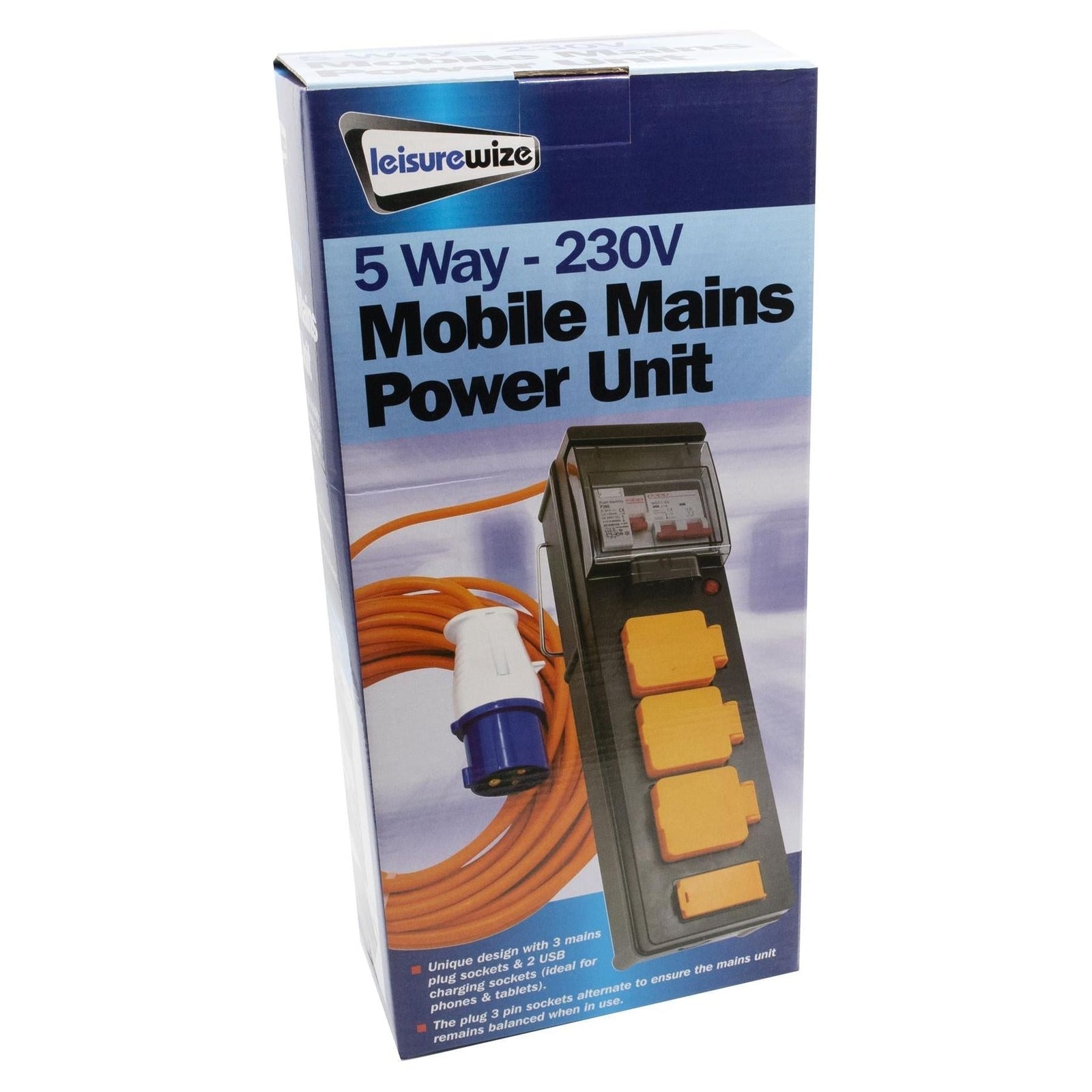 Caravan Camping 5 Way Mobile Mains USB Power Hookup Extension Lead RCD Unit C429