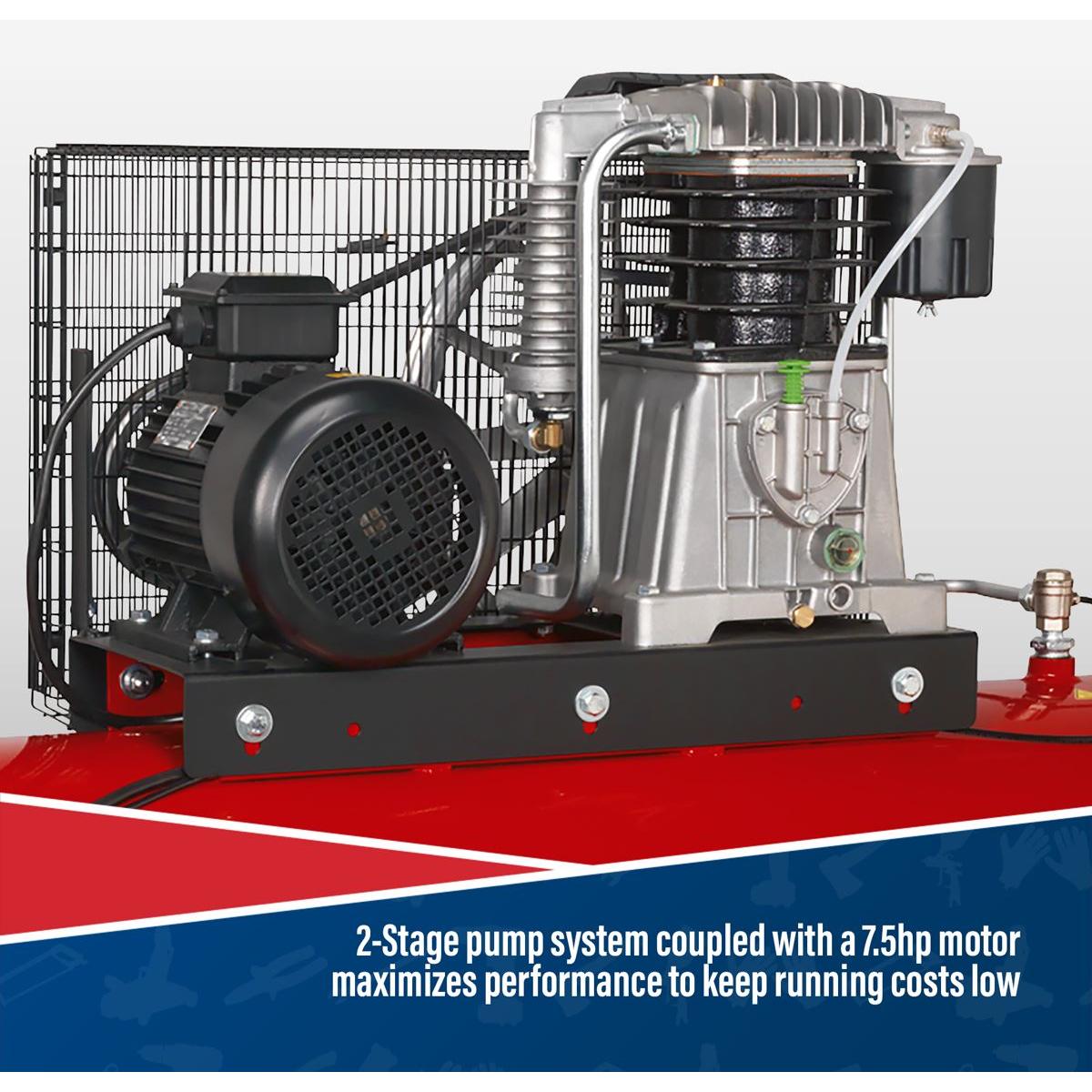 Sealey 500L Belt Drive Air Compressor with Cast Cylinders 7.5hp 3ph 2-Stage