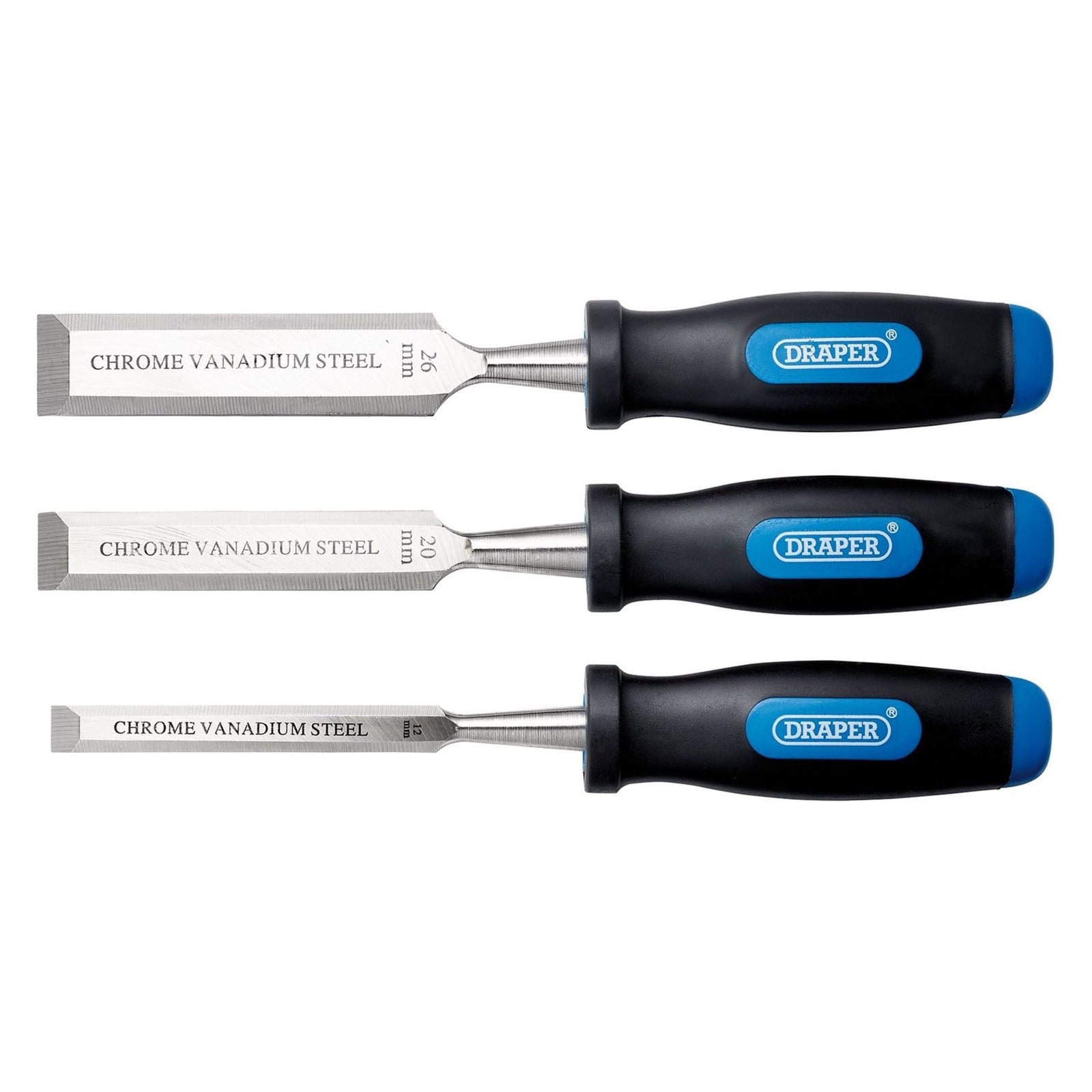 Draper Soft Grip Bevel Edge Wood Chisel Set (3 Piece)