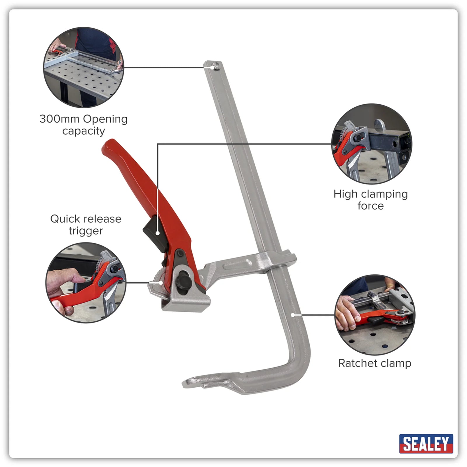 Sealey Welding Ratchet Clamp 300mm Opening Capacity WRC300