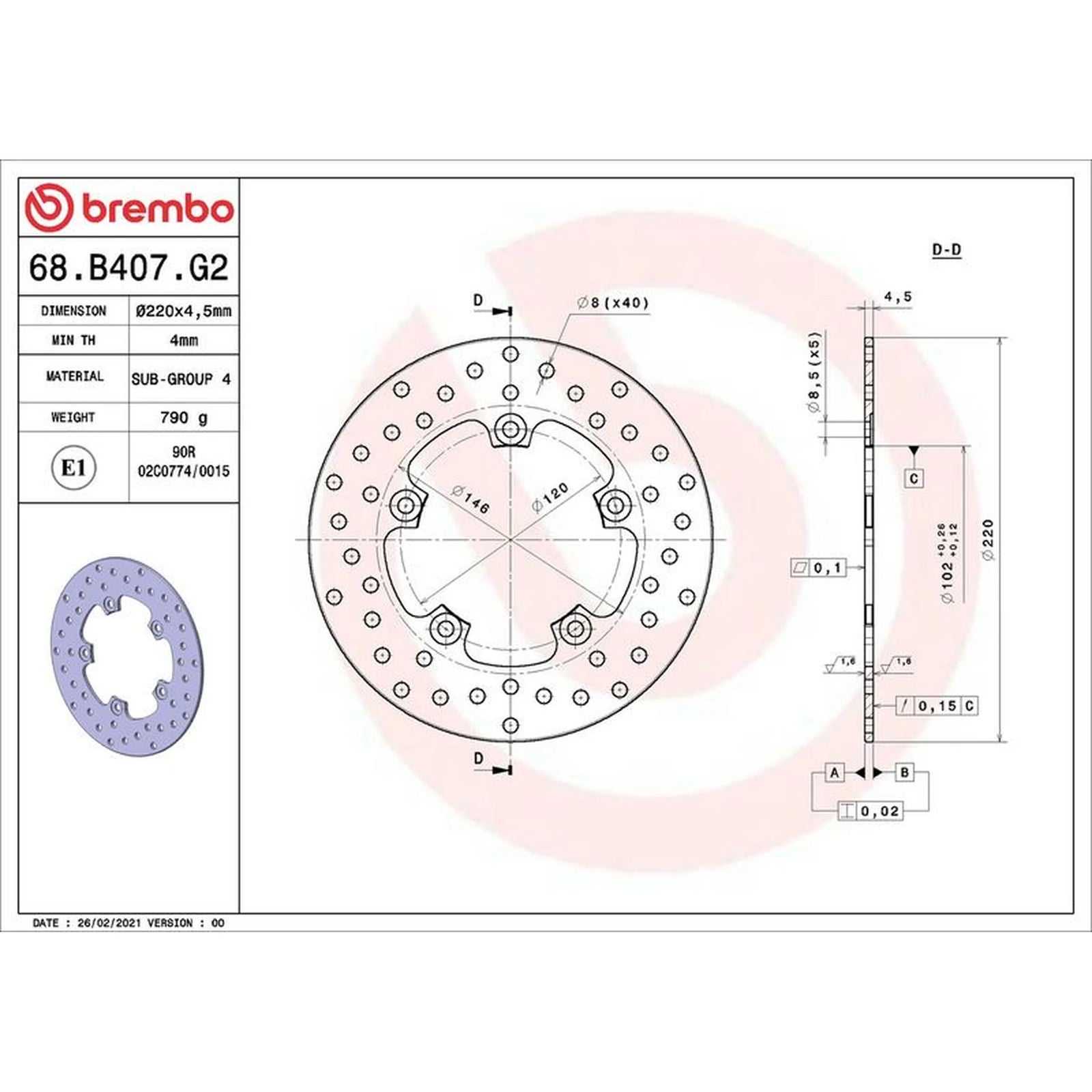 Brembo 2 x Rigid Rear Brake Disc Brake Discs 68B40777