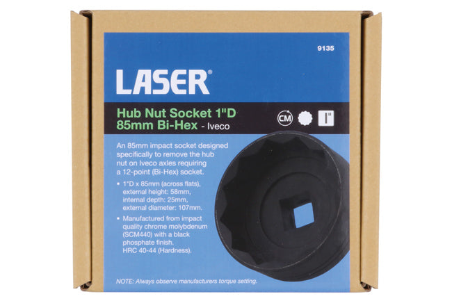 Laser Hub Nut Socket 1"D 85mm Bi-Hex - Iveco