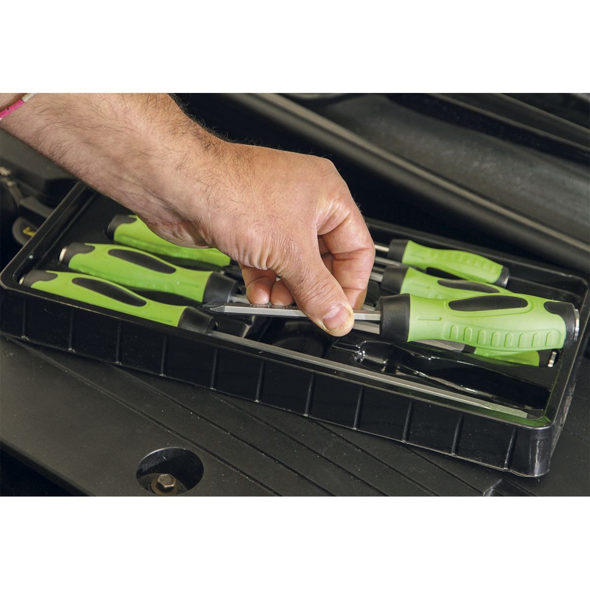 Sealey 8pc Hi Vis Hammer Thru Screwdriver Set Magnetic Tips Slotted PZ PH