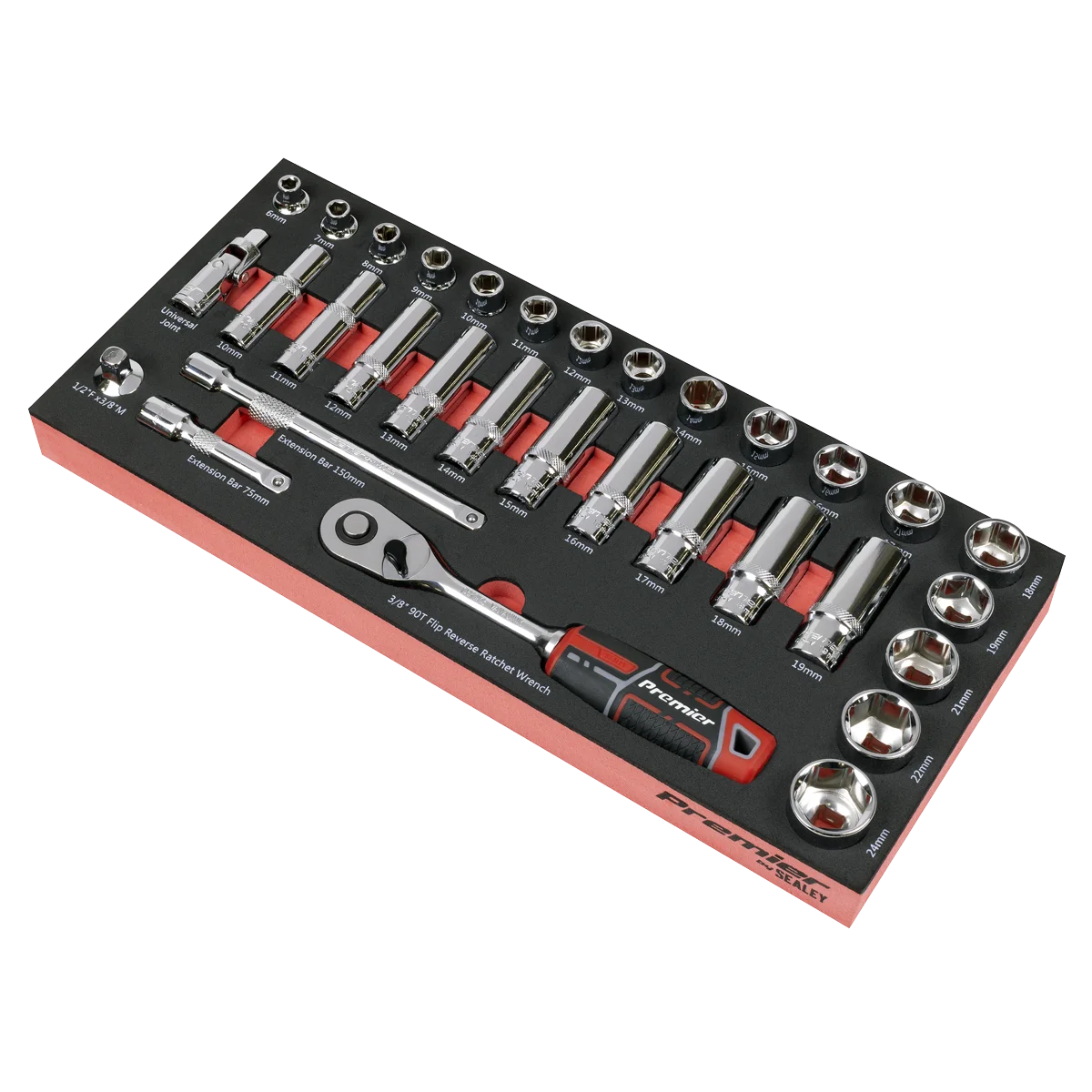 Sealey Premier Socket Set 32 Piece 3/8"Sq Drive with Tool Tray