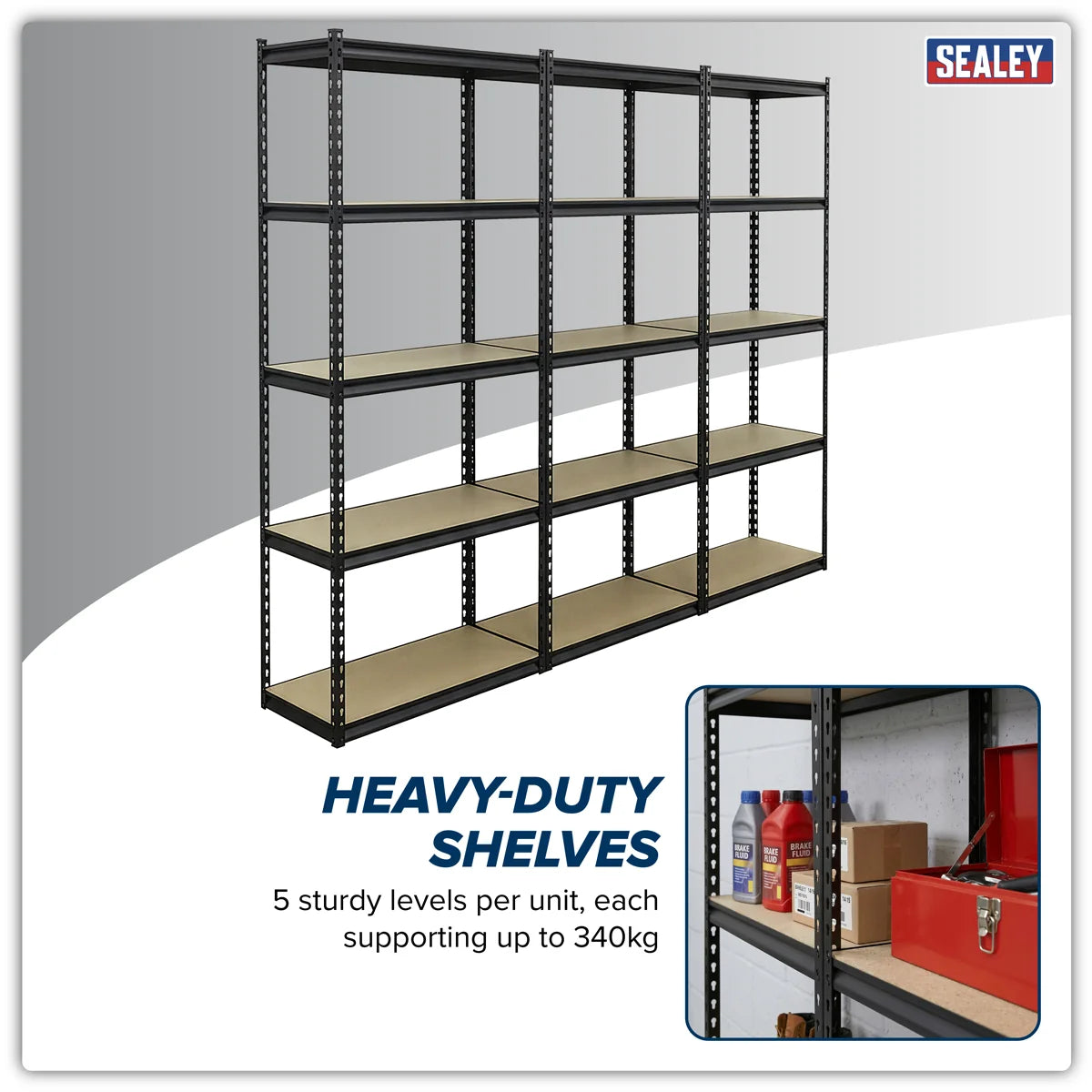 Sealey Racking Unit Set of 3 - 5 Shelves, 340kg Capacity Each