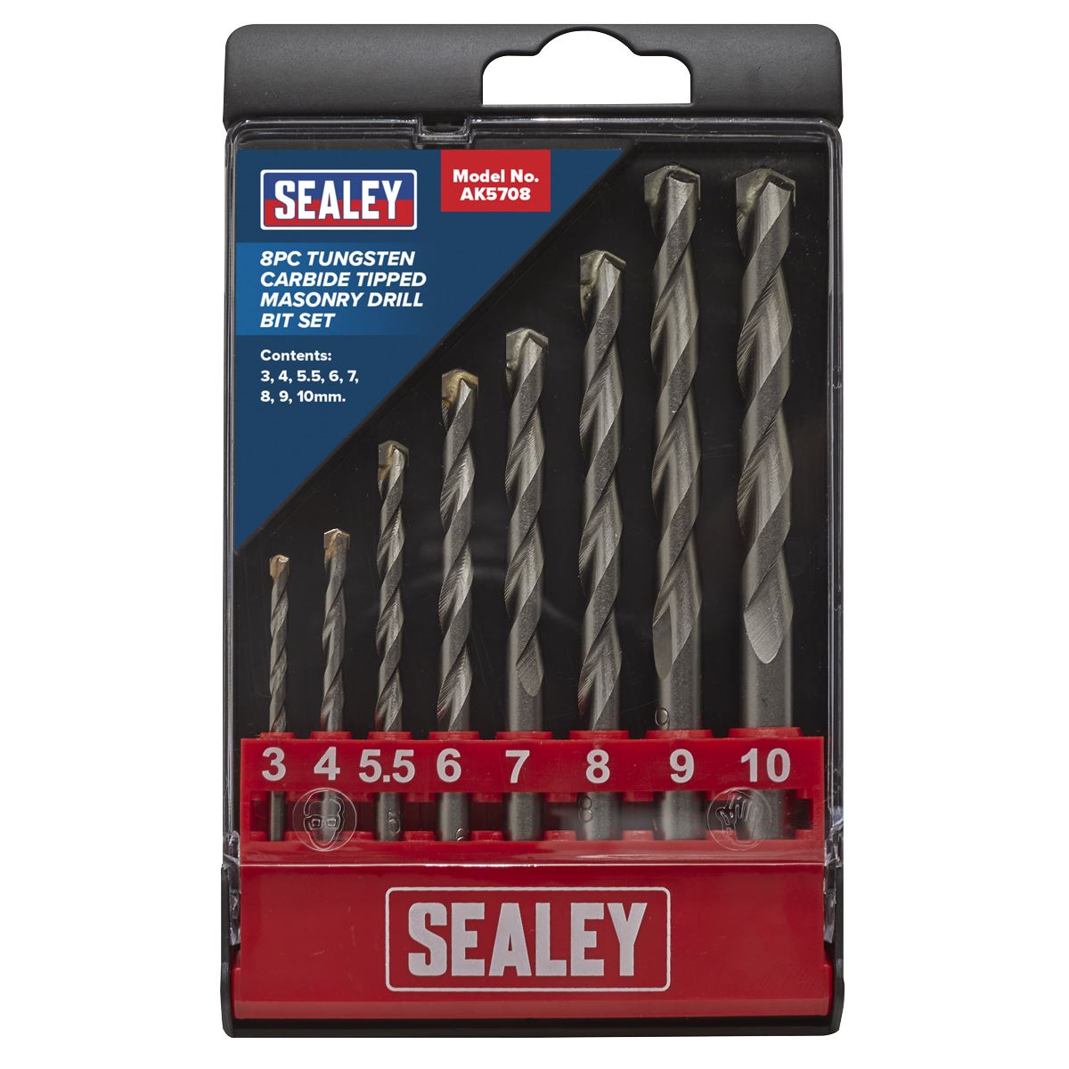 Sealey 8pc TCT Masonry Drill Bit Set 3-10mm Tungsten Carbide Tipped Brick