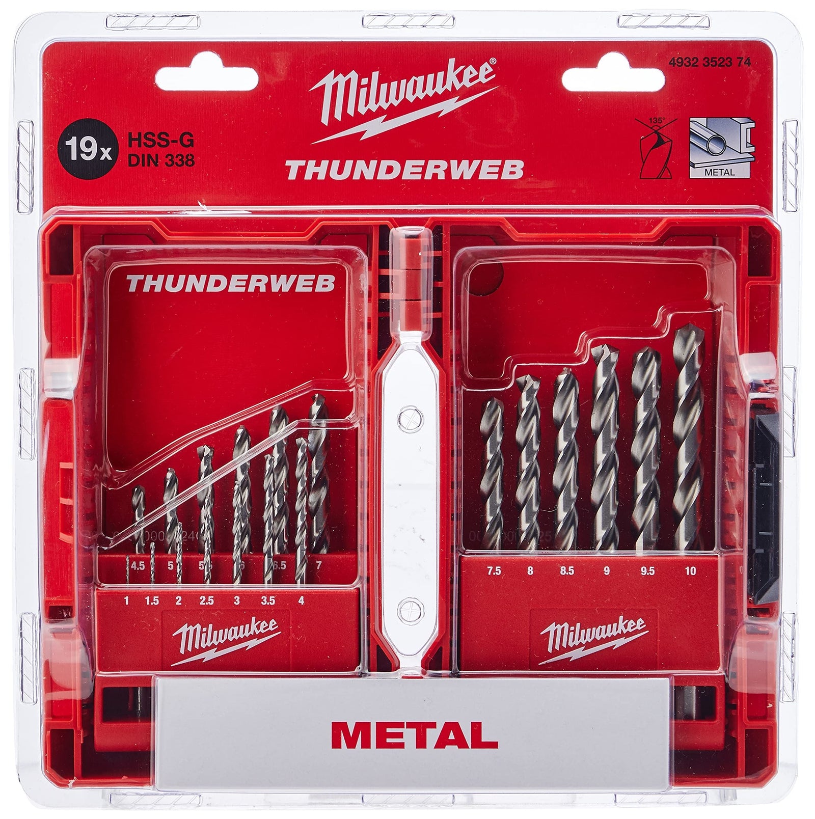 Milwaukee Red Hex Drill Bits HSS-TIN 19pc