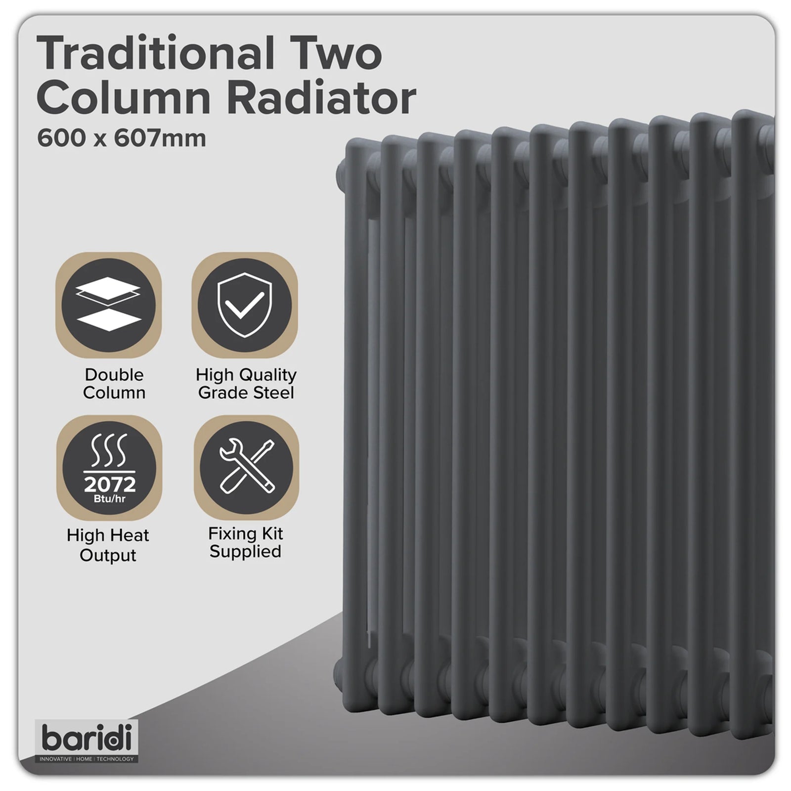 Baridi Horizontal Radiator DH357 600 x 607mm Anthracite