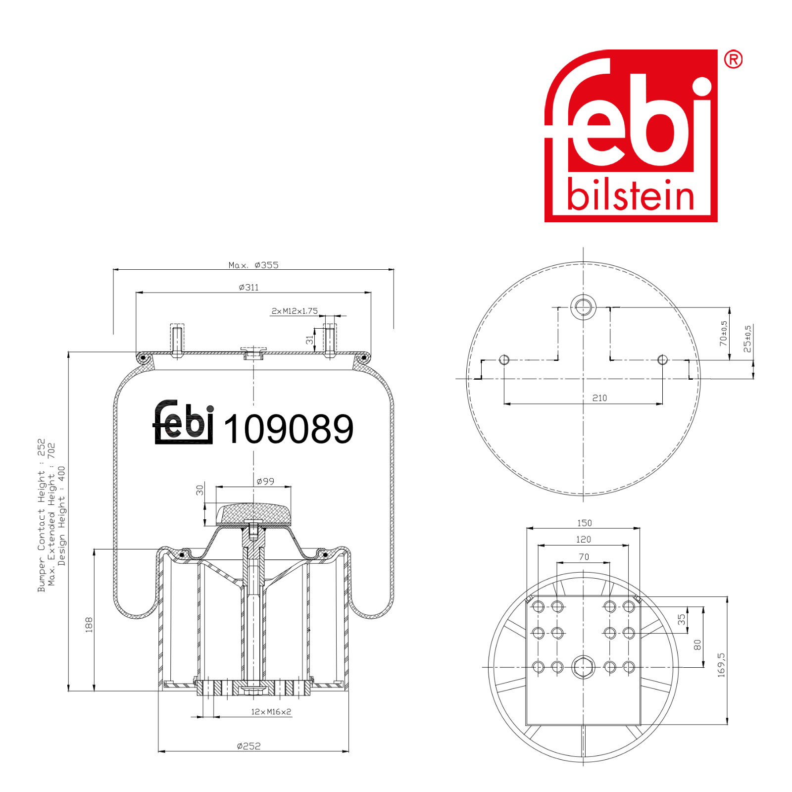 Febi Air Suspension Bellow 250mm 109089
