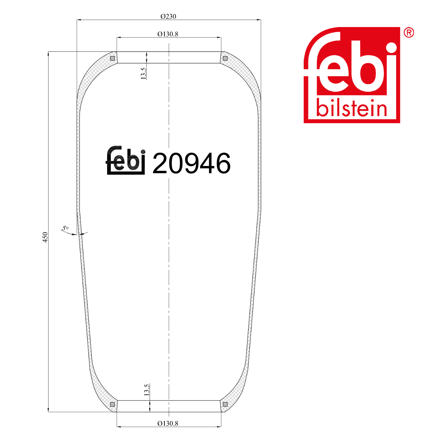 Febi Air Suspension Bellow 197mm Front Right 20946