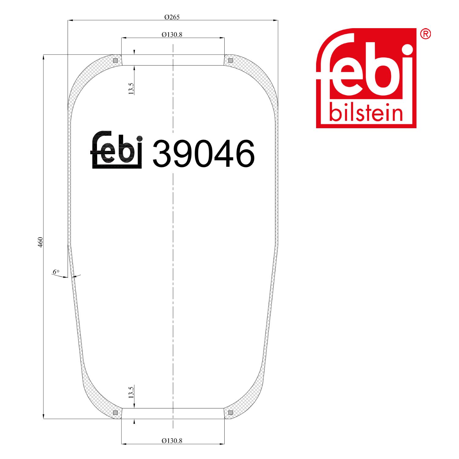 Febi Air Suspension Bellow 225mm Rear Right 39046