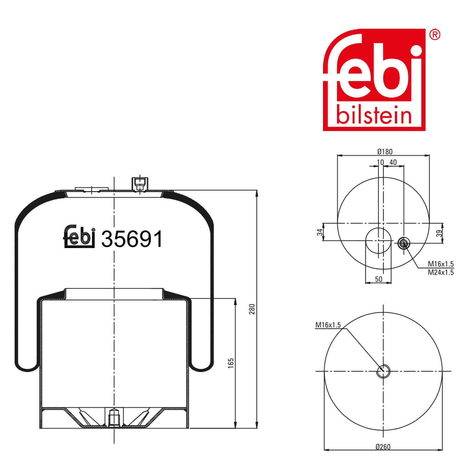 Febi Air Suspension Bellow 180mm Rear Right 35691