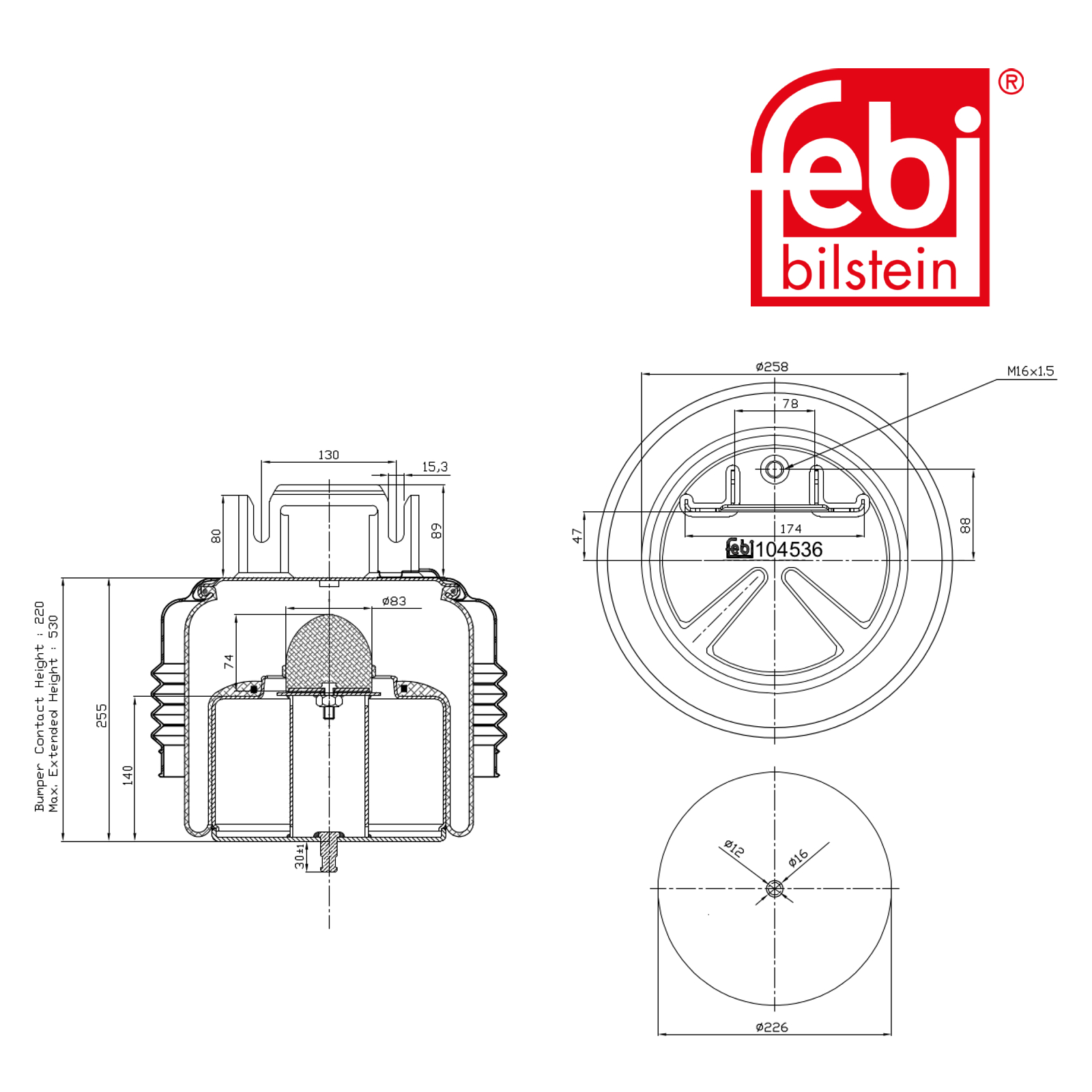 Febi Air Suspension Bellow 258mm Front 104536