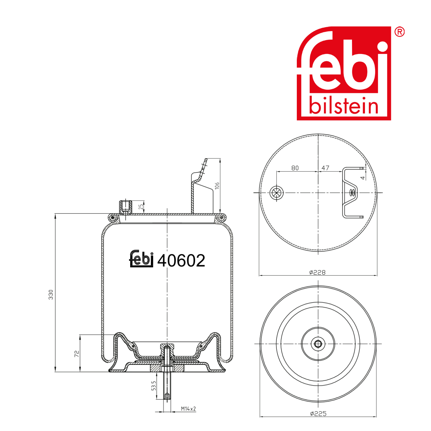 Febi Air Suspension Bellow 225mm Rear Right 40602