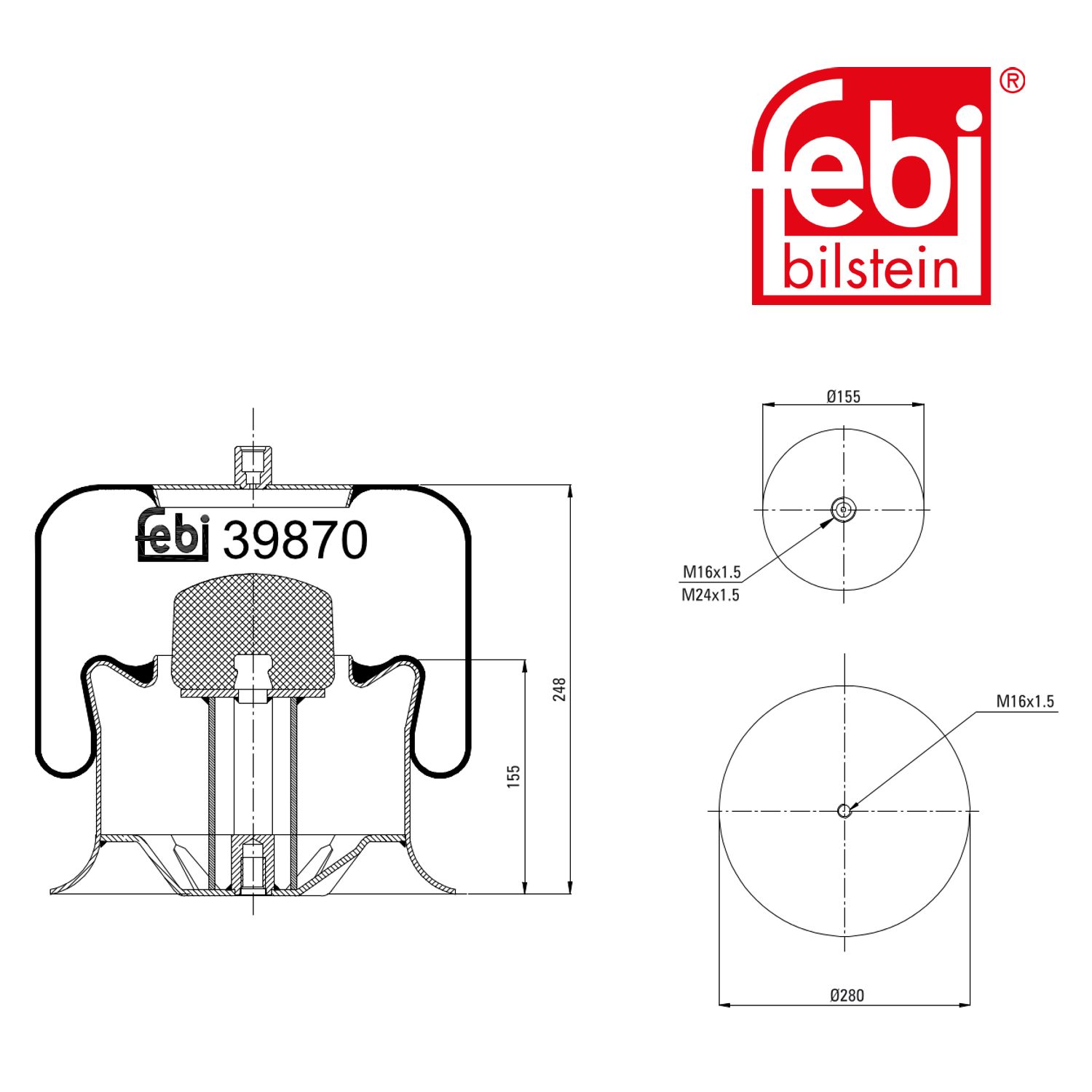 Febi Air Suspension Bellow 155mm Rear 39870
