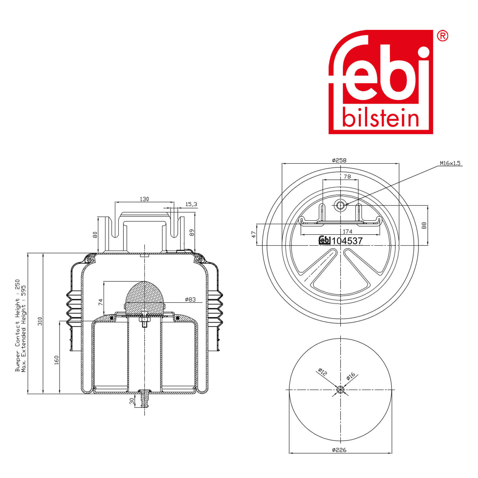 Febi Air Suspension Bellow 226mm Front 104537