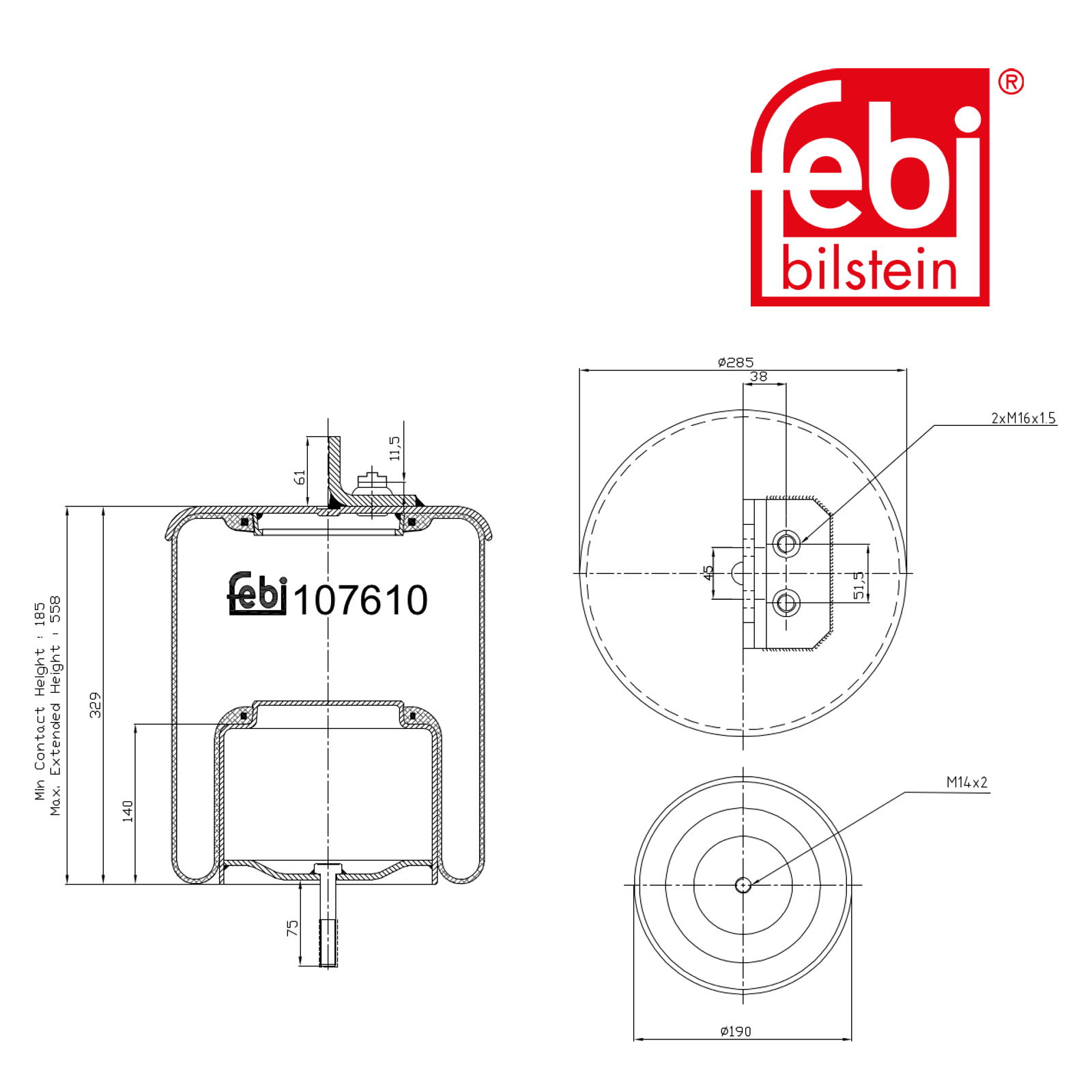 Febi Air Suspension Bellow 190mm Rear 107610