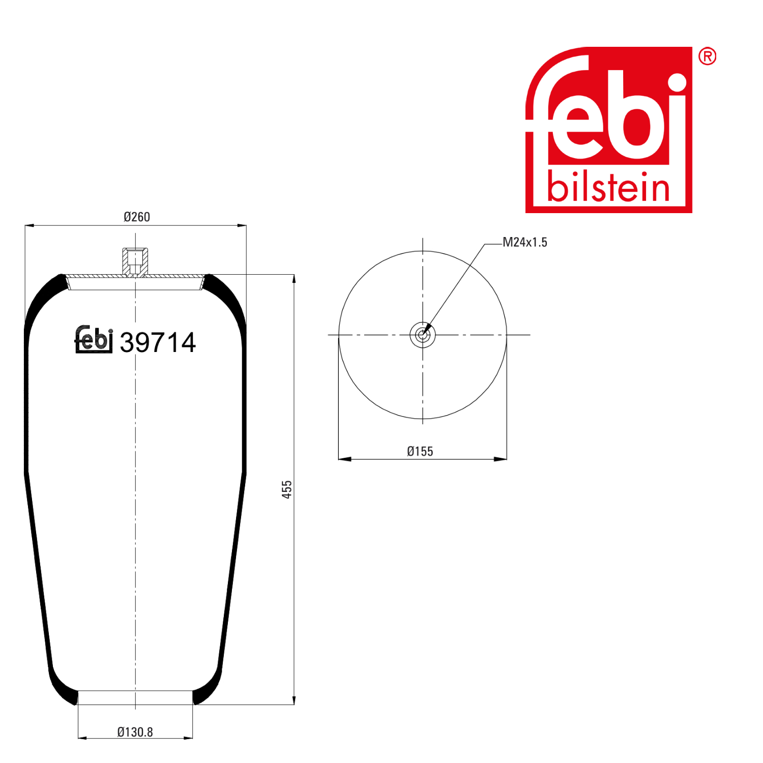 Febi Air Suspension Bellow 130mm Front Right 39714