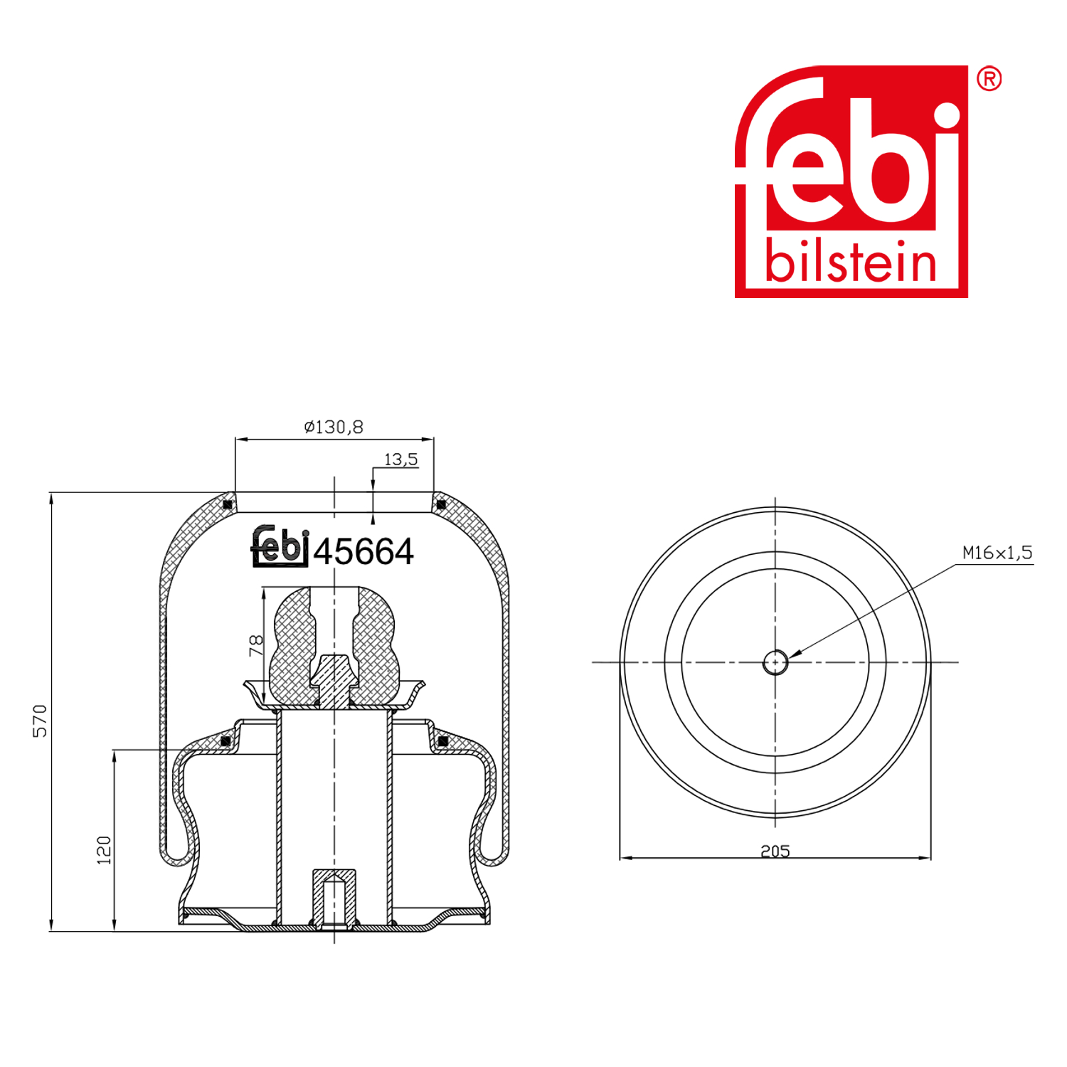 Febi Air Suspension Bellow 130mm Rear 45664
