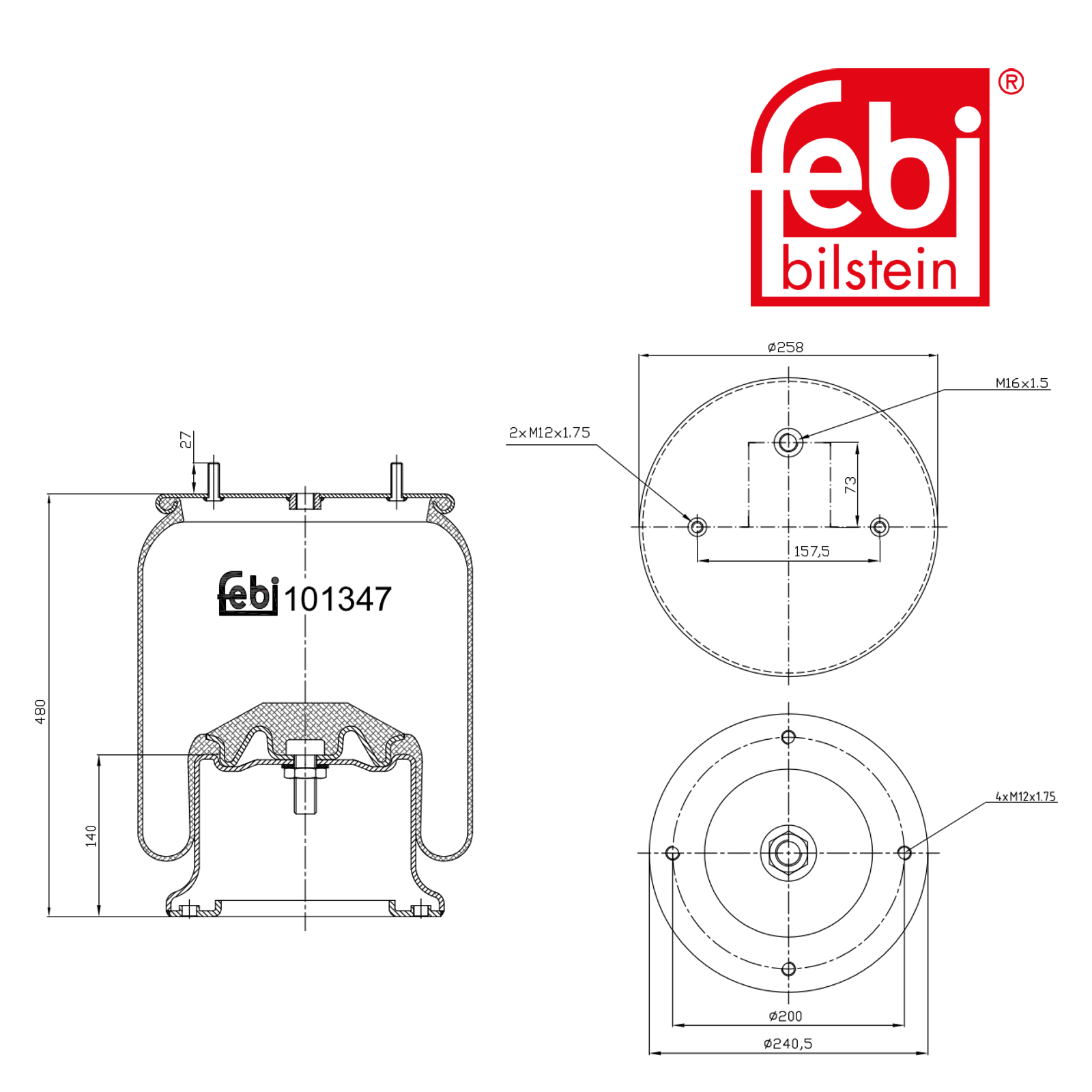 Febi Air Suspension Bellow 200mm Front Right 101347
