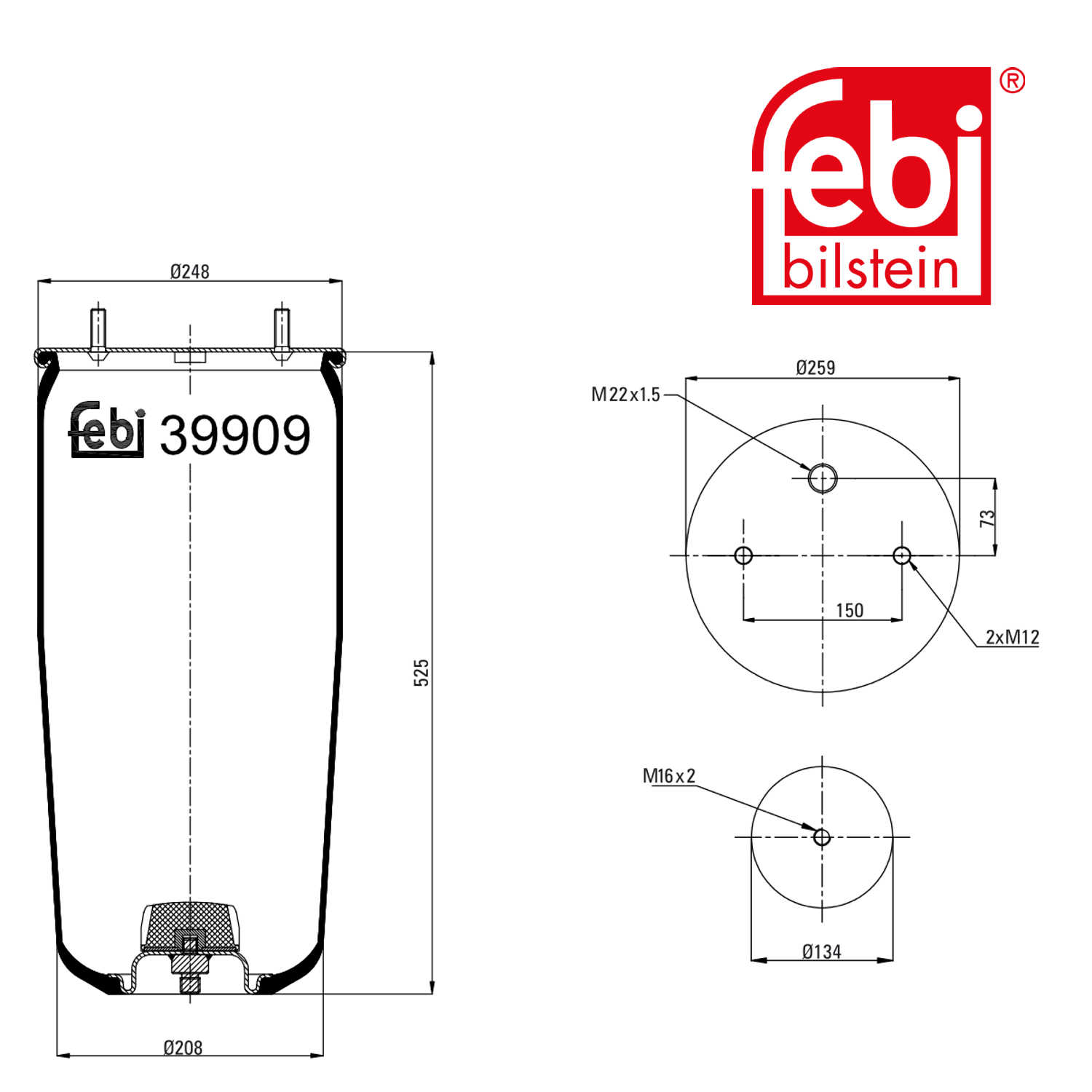 Febi Air Suspension Bellow 208mm 39909