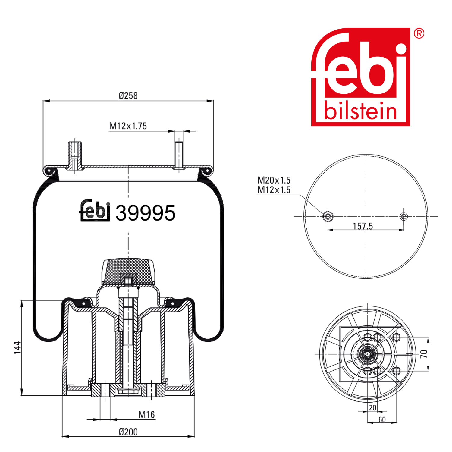 Febi Air Suspension Bellow 258mm 39995