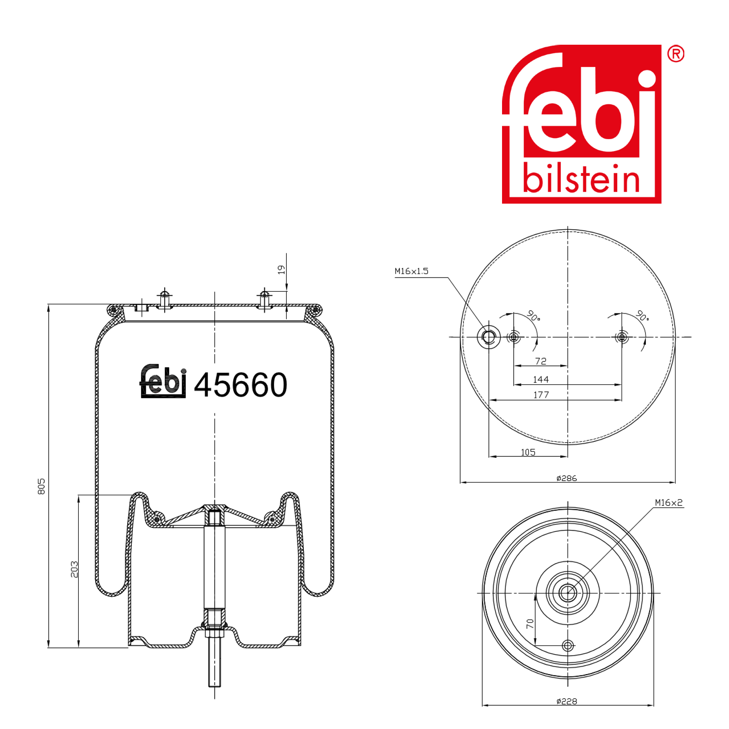 Febi Air Suspension Bellow 228mm non-steered leading axle 45660