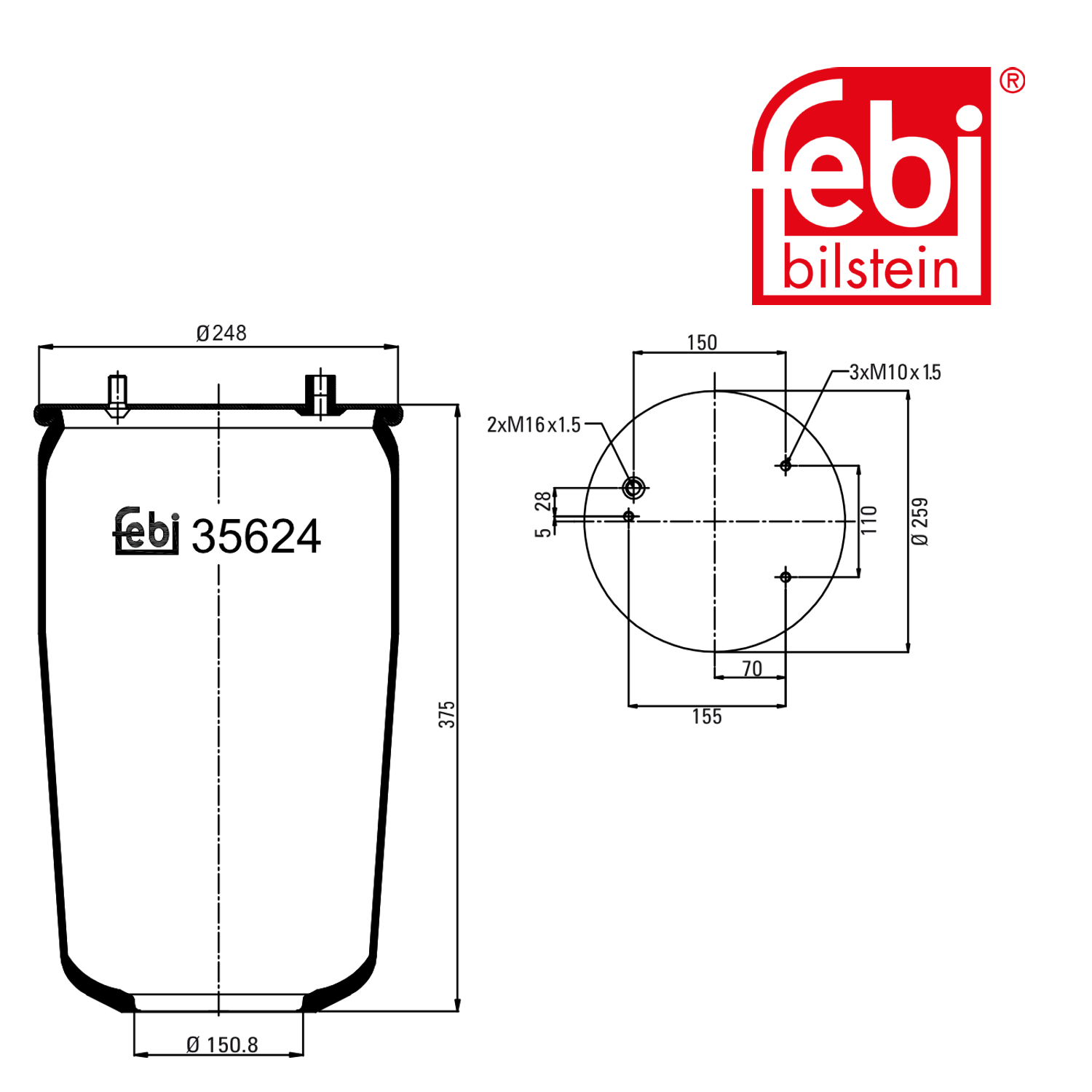 Febi Air Suspension Bellow Rear Right 35624
