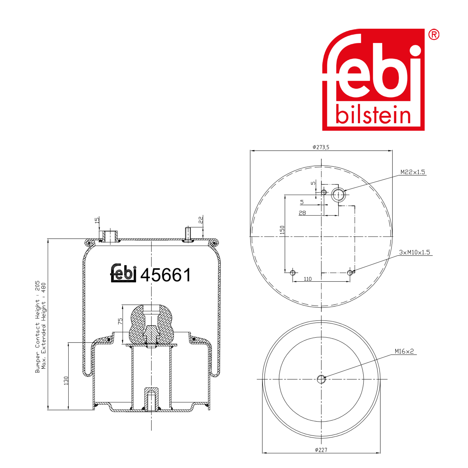 Febi Air Suspension Bellow 227mm 45661